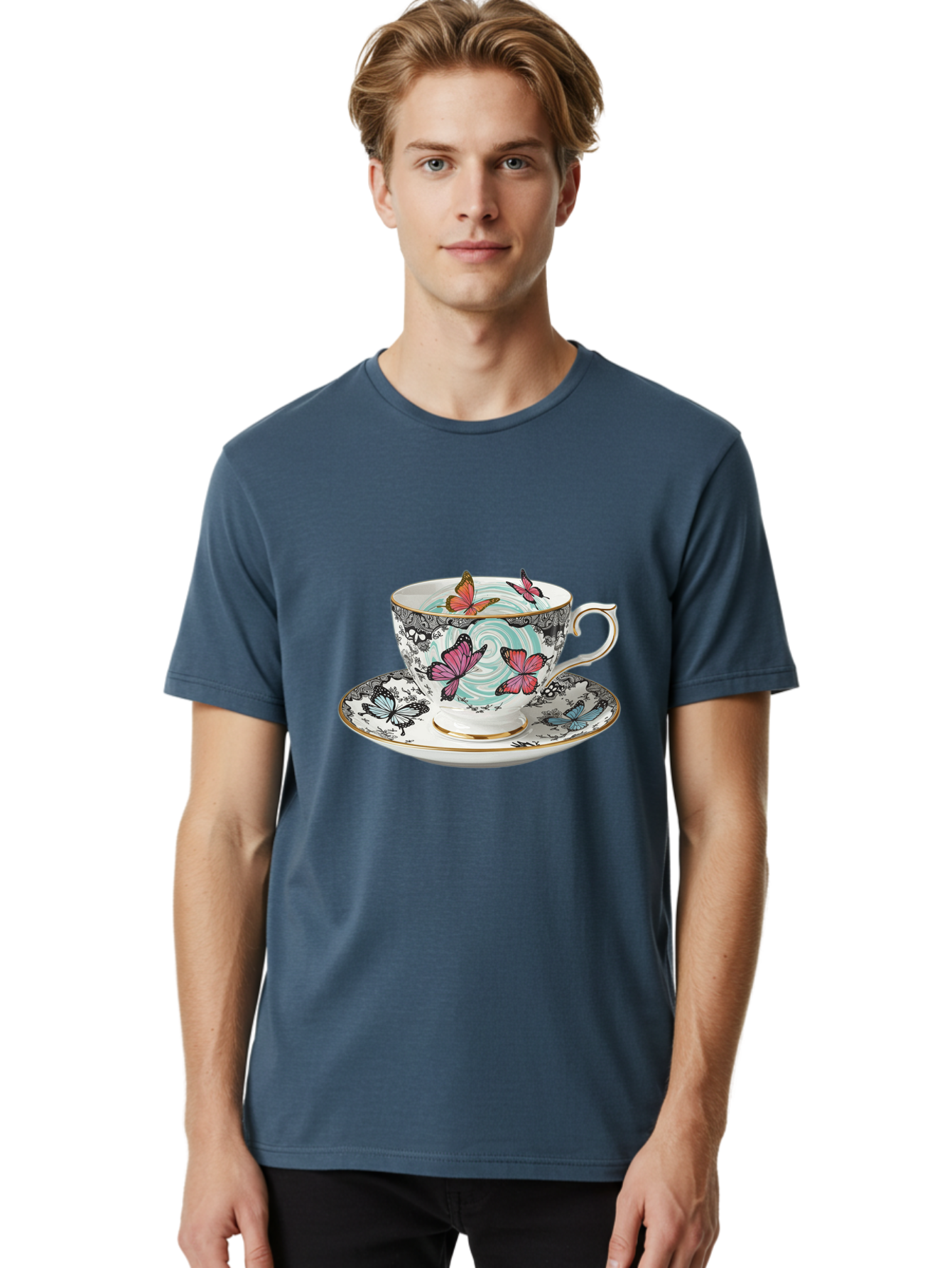 Butterfly-Tea-Cup Men'S Graphic Tee, 100% Cotton, Comfortable Casual Summer Wear, Machine Washable, Vintage Camera, Old Camera, Antique Camera, Black Camera, Classic Photography, Photography Equipment, Nostalgic Device, Film Camera, Camera Art Bae942