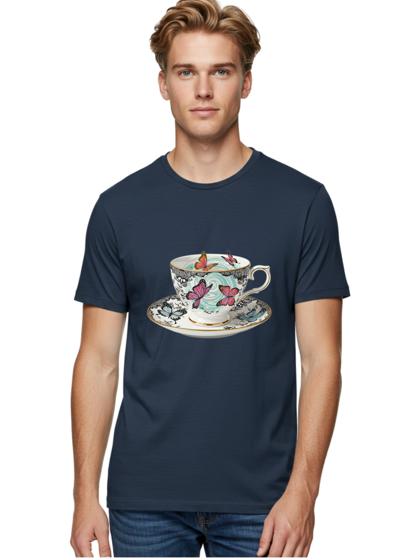 Butterfly-Tea-Cup Men'S Graphic Tee, 100% Cotton, Comfortable Casual Summer Wear, Machine Washable, Vintage Camera, Old Camera, Antique Camera, Black Camera, Classic Photography, Photography Equipment, Nostalgic Device, Film Camera, Camera Art Bae942