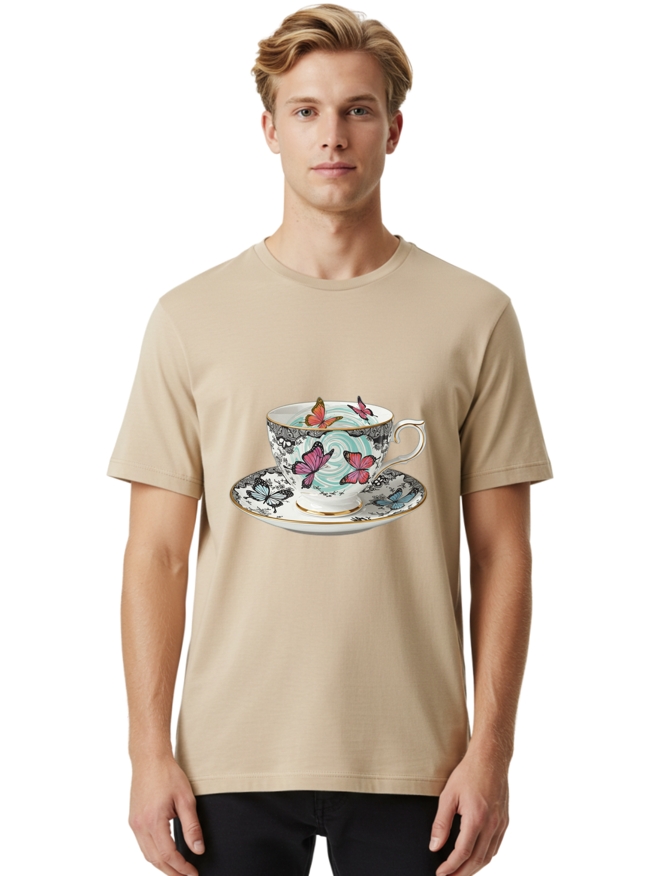 Butterfly-Tea-Cup Men'S Graphic Tee, 100% Cotton, Comfortable Casual Summer Wear, Machine Washable, Vintage Camera, Old Camera, Antique Camera, Black Camera, Classic Photography, Photography Equipment, Nostalgic Device, Film Camera, Camera Art Bae942
