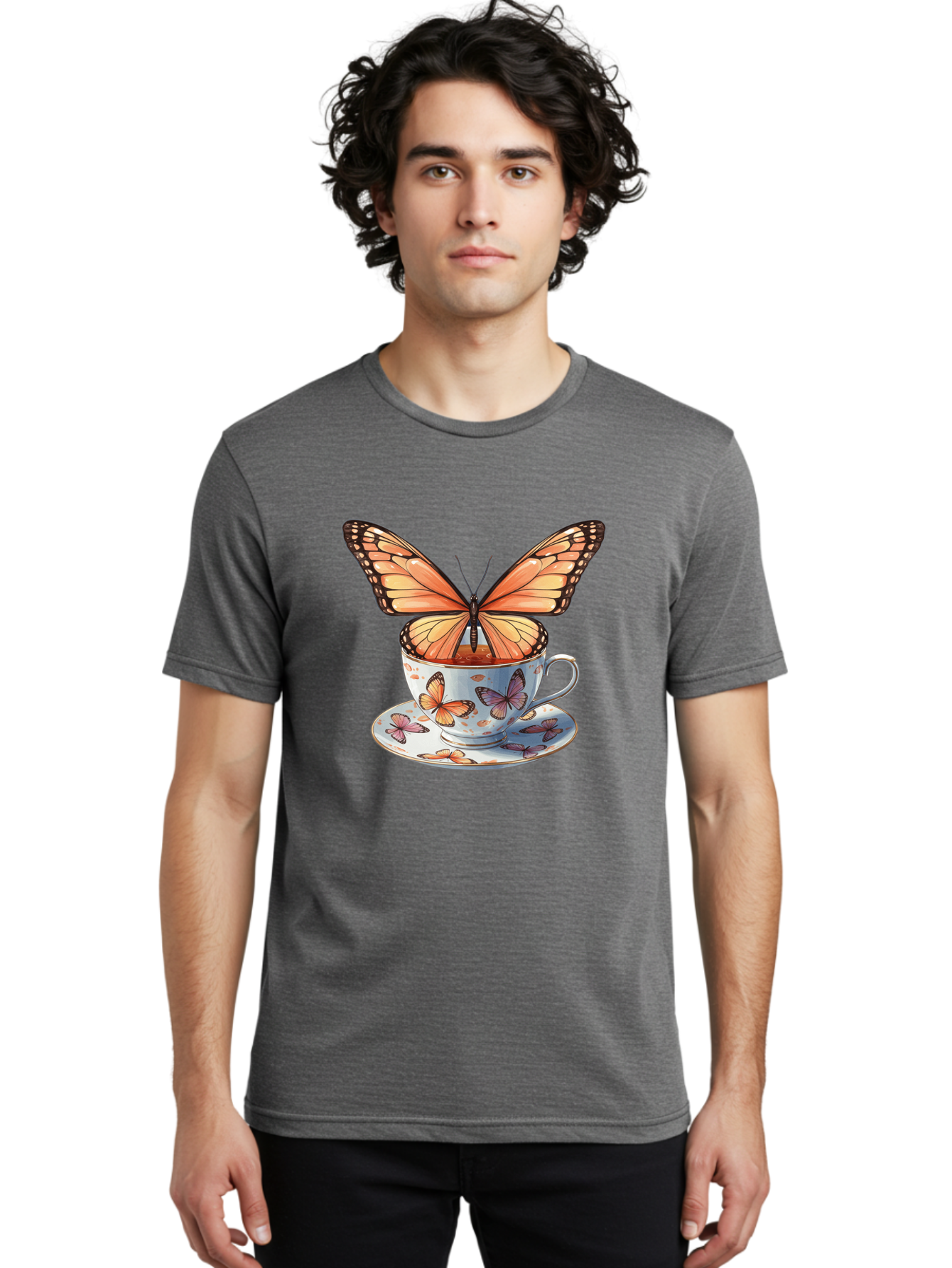 Butterfly-Teacup Men'S Graphic Tee, 100% Cotton, Comfortable Casual Summer Wear, Machine Washable, Vintage Camera, Old Camera, Antique Camera, Black Camera, Classic Photography, Photography Equipment, Nostalgic Device, Film Camera, Camera Art Bae944