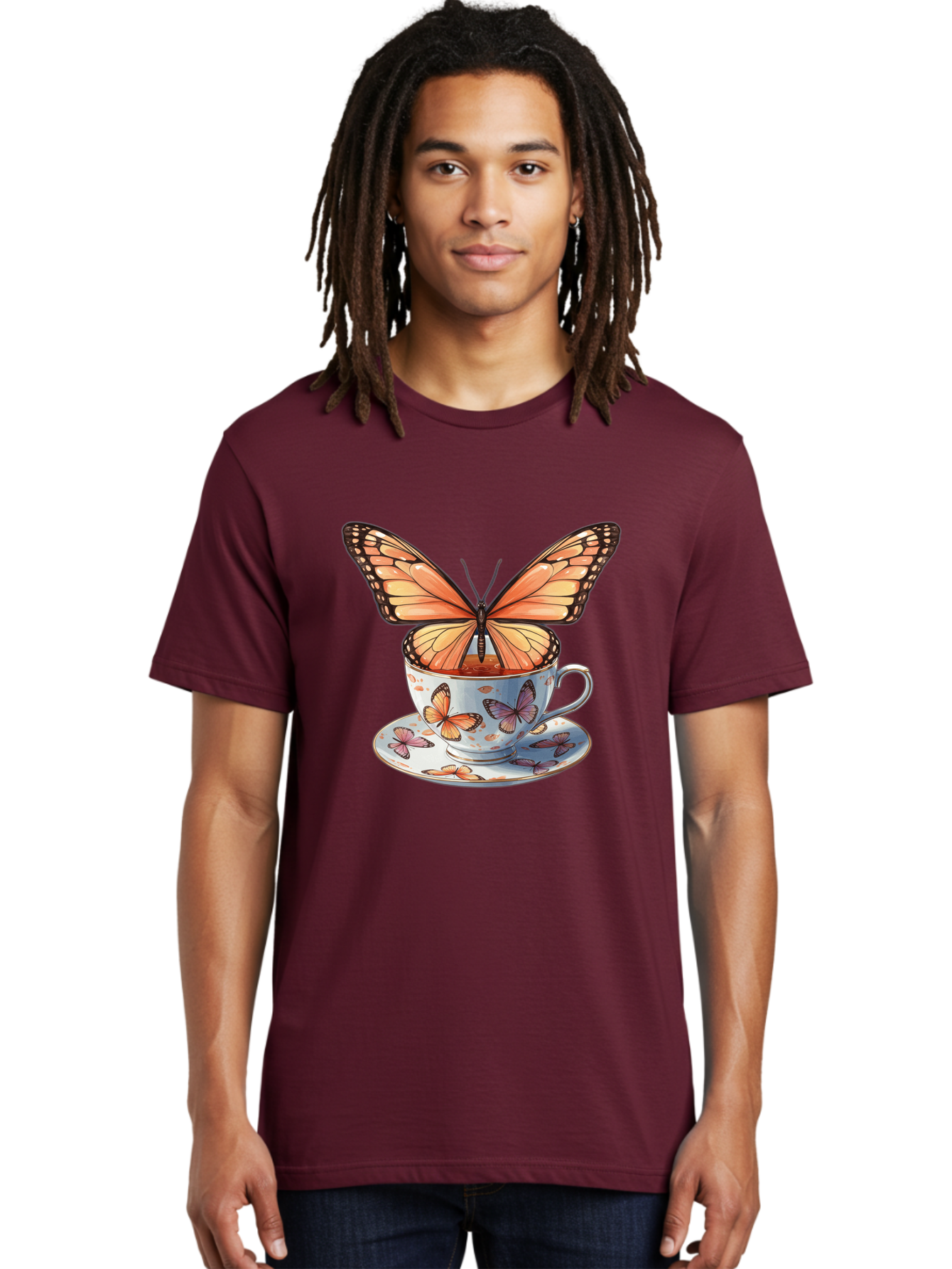 Butterfly-Teacup Men'S Graphic Tee, 100% Cotton, Comfortable Casual Summer Wear, Machine Washable, Vintage Camera, Old Camera, Antique Camera, Black Camera, Classic Photography, Photography Equipment, Nostalgic Device, Film Camera, Camera Art Bae944