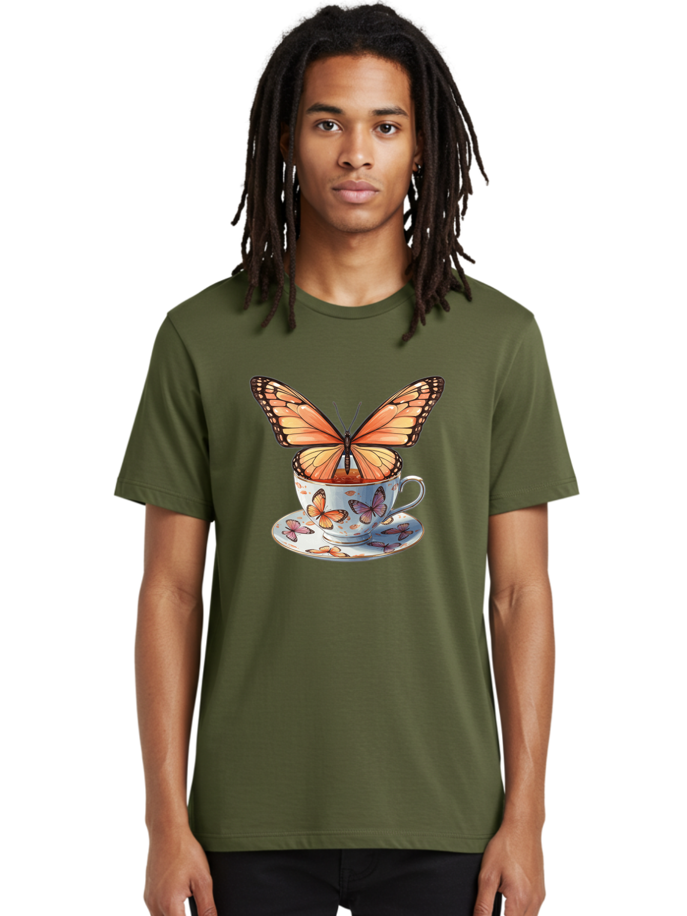 Butterfly-Teacup Men'S Graphic Tee, 100% Cotton, Comfortable Casual Summer Wear, Machine Washable, Vintage Camera, Old Camera, Antique Camera, Black Camera, Classic Photography, Photography Equipment, Nostalgic Device, Film Camera, Camera Art Bae944