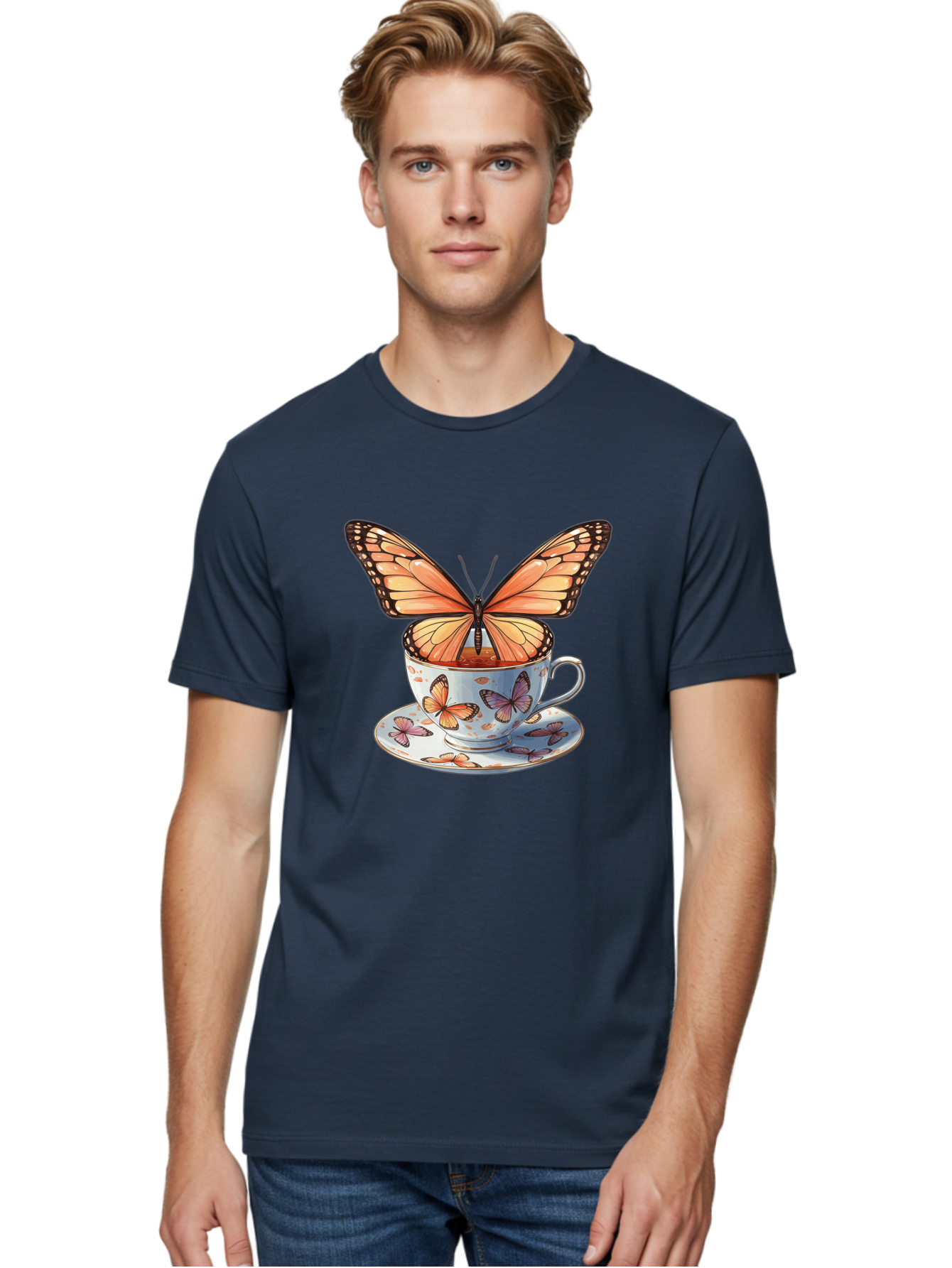 Butterfly-Teacup Men'S Graphic Tee, 100% Cotton, Comfortable Casual Summer Wear, Machine Washable, Vintage Camera, Old Camera, Antique Camera, Black Camera, Classic Photography, Photography Equipment, Nostalgic Device, Film Camera, Camera Art Bae944