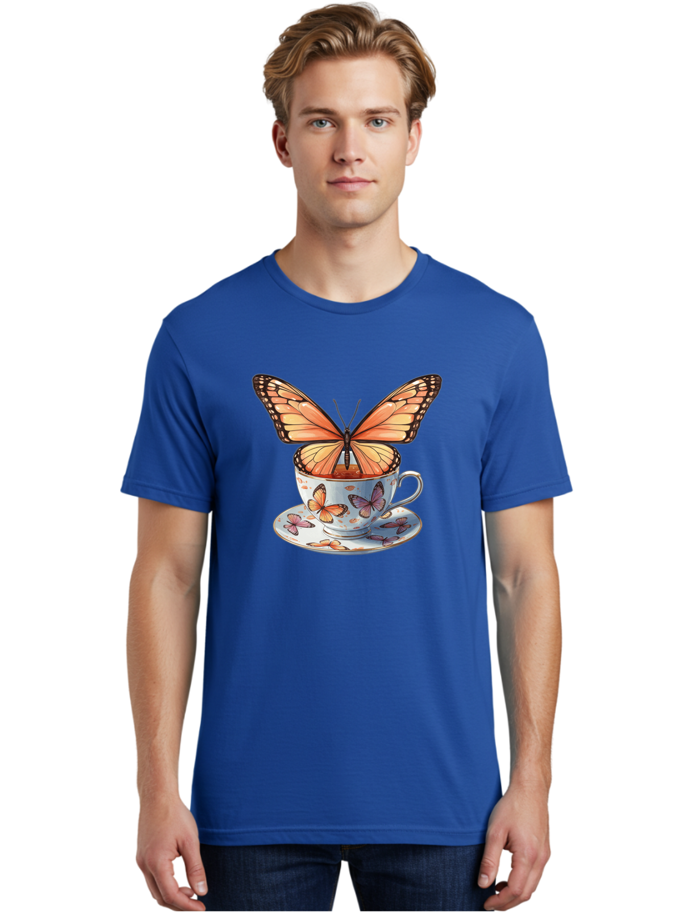 Butterfly-Teacup Men'S Graphic Tee, 100% Cotton, Comfortable Casual Summer Wear, Machine Washable, Vintage Camera, Old Camera, Antique Camera, Black Camera, Classic Photography, Photography Equipment, Nostalgic Device, Film Camera, Camera Art Bae944