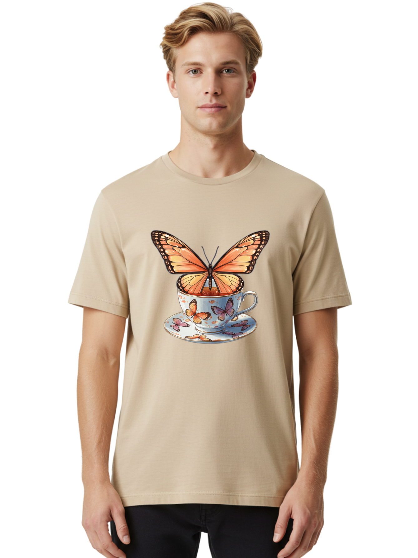 Butterfly-Teacup Men'S Graphic Tee, 100% Cotton, Comfortable Casual Summer Wear, Machine Washable, Vintage Camera, Old Camera, Antique Camera, Black Camera, Classic Photography, Photography Equipment, Nostalgic Device, Film Camera, Camera Art Bae944