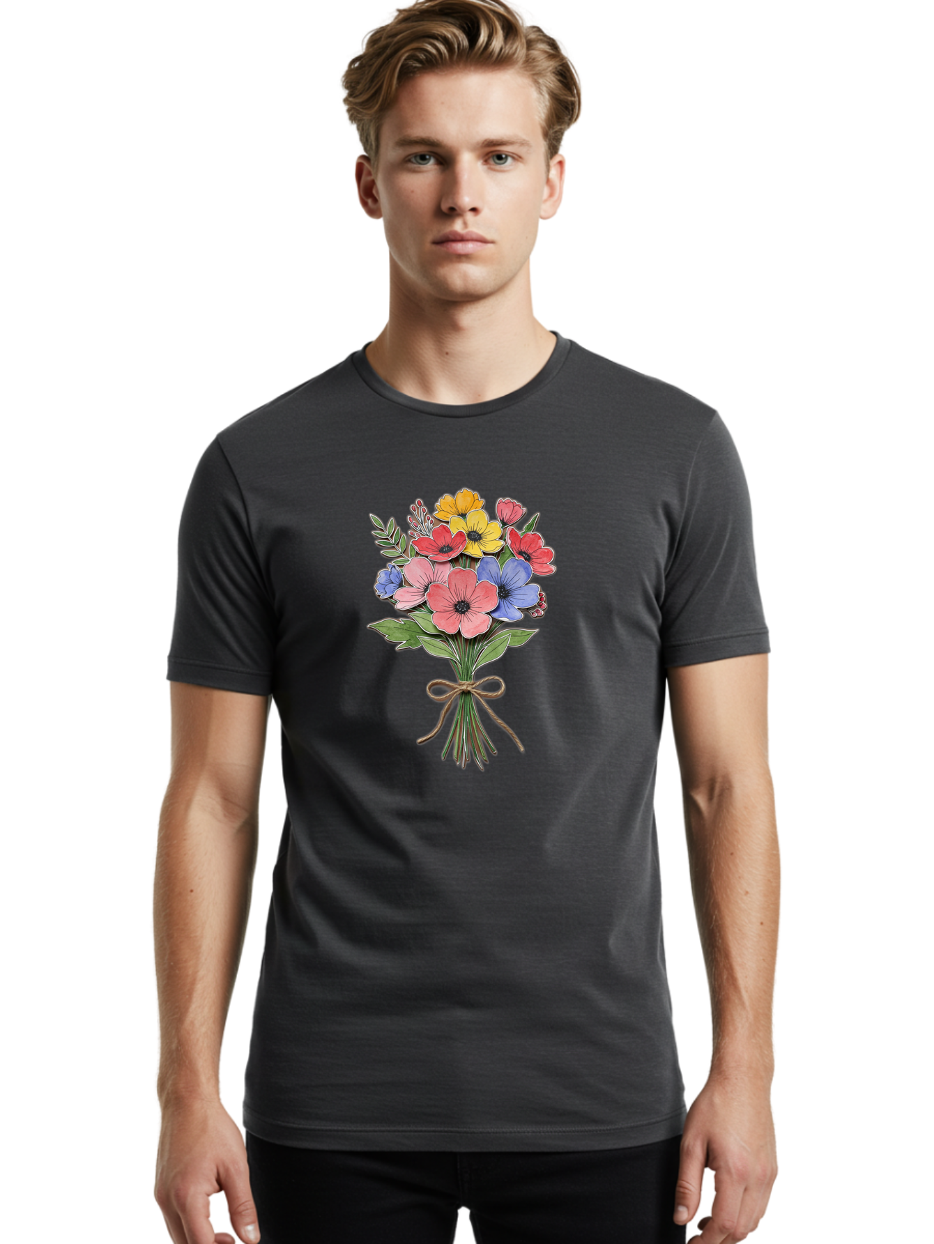 Colorful-Flower-Bouquet Men'S Graphic Tee, 100% Cotton, Comfortable Casual Summer Wear, Machine Washable, Vintage Camera, Old Camera, Antique Camera, Black Camera, Classic Photography, Photography Equipment, Nostalgic Device, Film Camera, Bae979