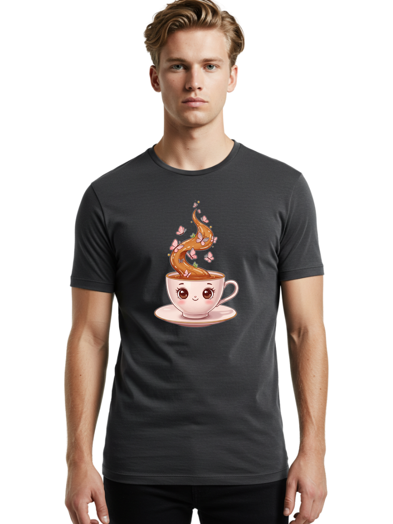 Cup-Of-Coffee-1 Men'S Graphic Tee, 100% Cotton, Comfortable Casual Summer Wear, Machine Washable, Vintage Camera, Old Camera, Antique Camera, Black Camera, Classic Photography, Photography Equipment, Nostalgic Device, Film Camera, Camera Art Bae994