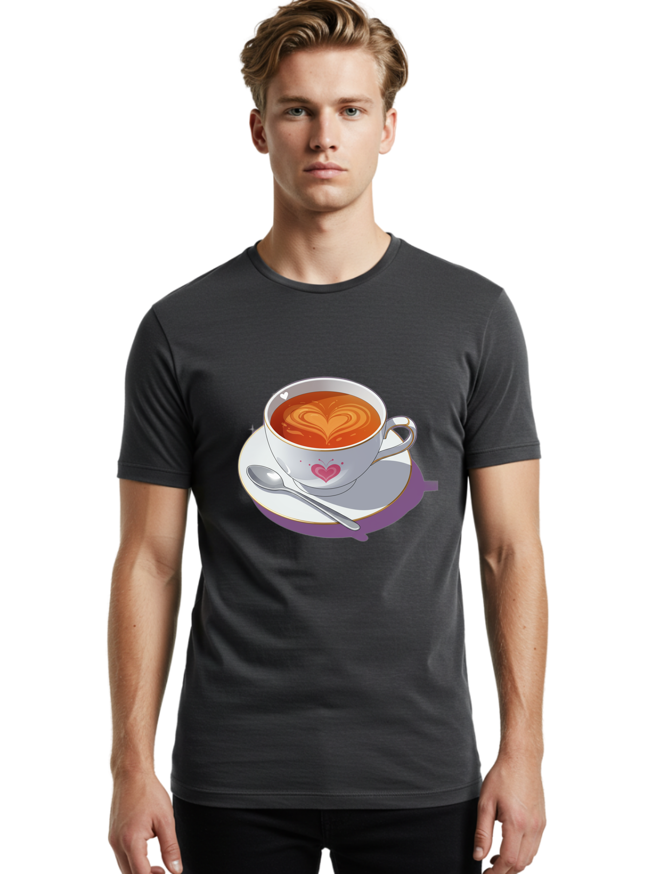 Cup-Of-Coffee-With-Heart Men'S Graphic Tee, 100% Cotton, Comfortable Casual Summer Wear, Machine Washable, Vintage Camera, Old Camera, Antique Camera, Black Camera, Classic Photography, Photography Equipment, Nostalgic Device, Film Camera, Bae995