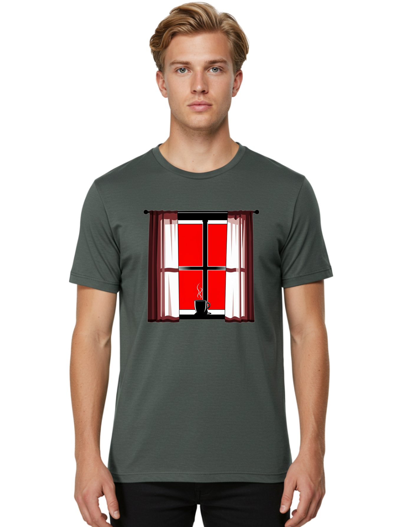 Cup-On-Windowsill Men'S Graphic Tee, 100% Cotton, Comfortable Casual Summer Wear, Machine Washable, Vintage Camera, Old Camera, Antique Camera, Black Camera, Classic Photography, Photography Equipment, Nostalgic Device, Film Camera, Camera Art Bae998