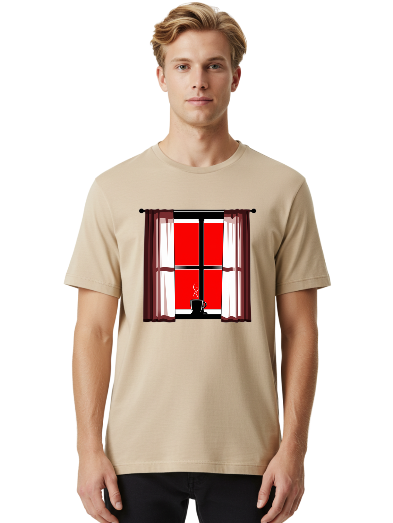 Cup-On-Windowsill Men'S Graphic Tee, 100% Cotton, Comfortable Casual Summer Wear, Machine Washable, Vintage Camera, Old Camera, Antique Camera, Black Camera, Classic Photography, Photography Equipment, Nostalgic Device, Film Camera, Camera Art Bae998