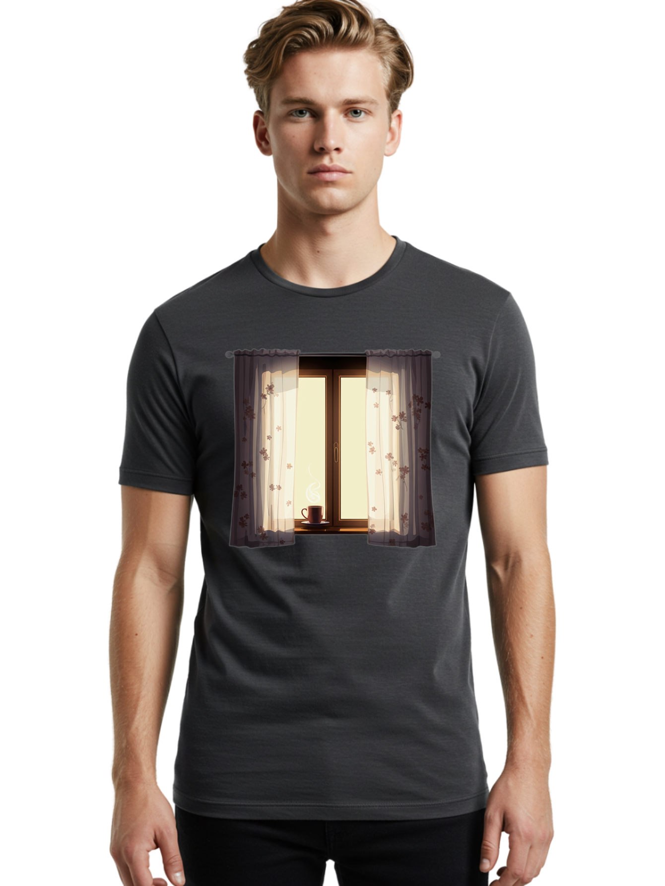 Curtains-Coffee-Cup Men'S Graphic Tee, 100% Cotton, Comfortable Casual Summer Wear, Machine Washable, Vintage Camera, Old Camera, Antique Camera, Black Camera, Classic Photography, Photography Equipment, Nostalgic Device, Film Camera, Bae999