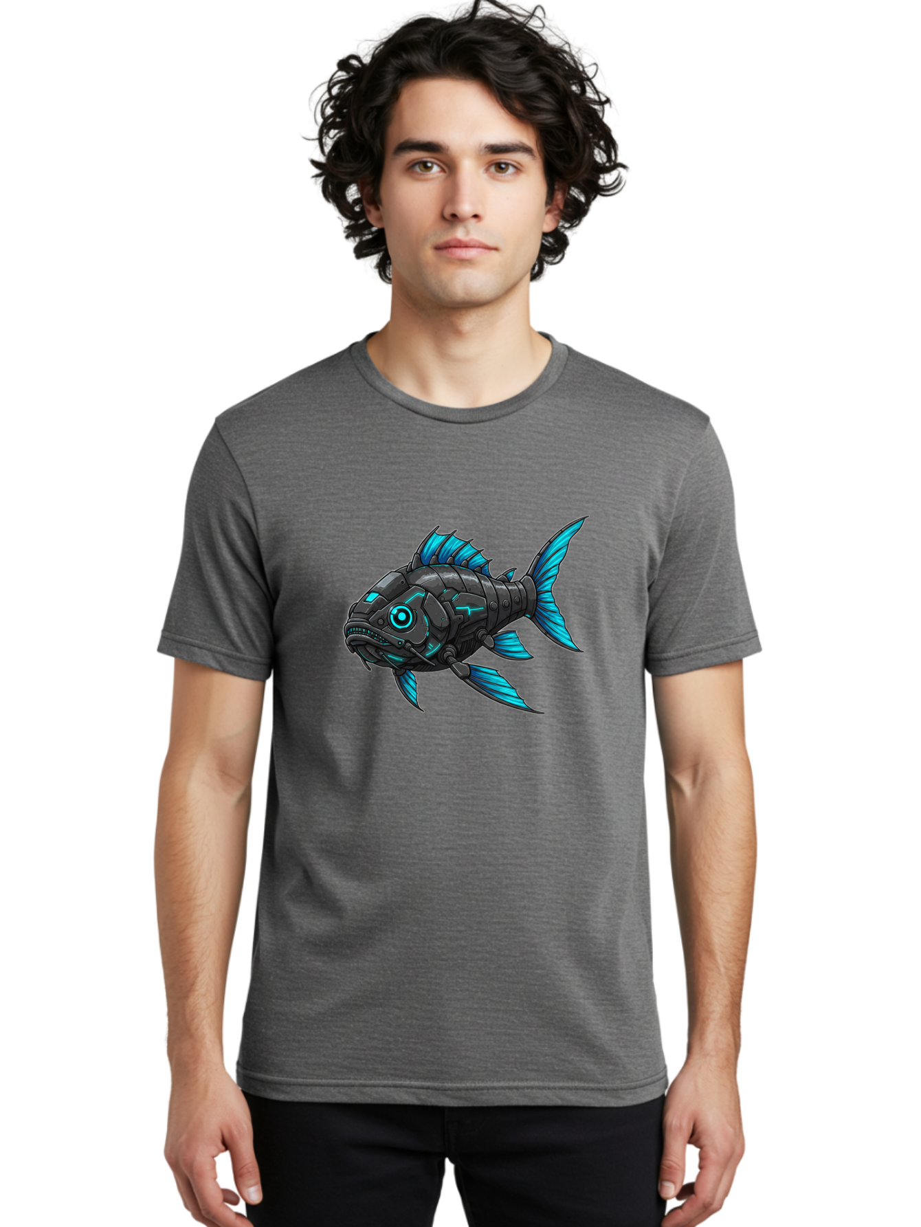 Cyber-Fish-1 Men'S Graphic Tee, 100% Cotton, Comfortable Casual Summer Wear, Machine Washable, Vintage Camera, Old Camera, Antique Camera, Black Camera, Classic Photography, Photography Equipment, Nostalgic Device, Film Camera, Camera Art Baf005