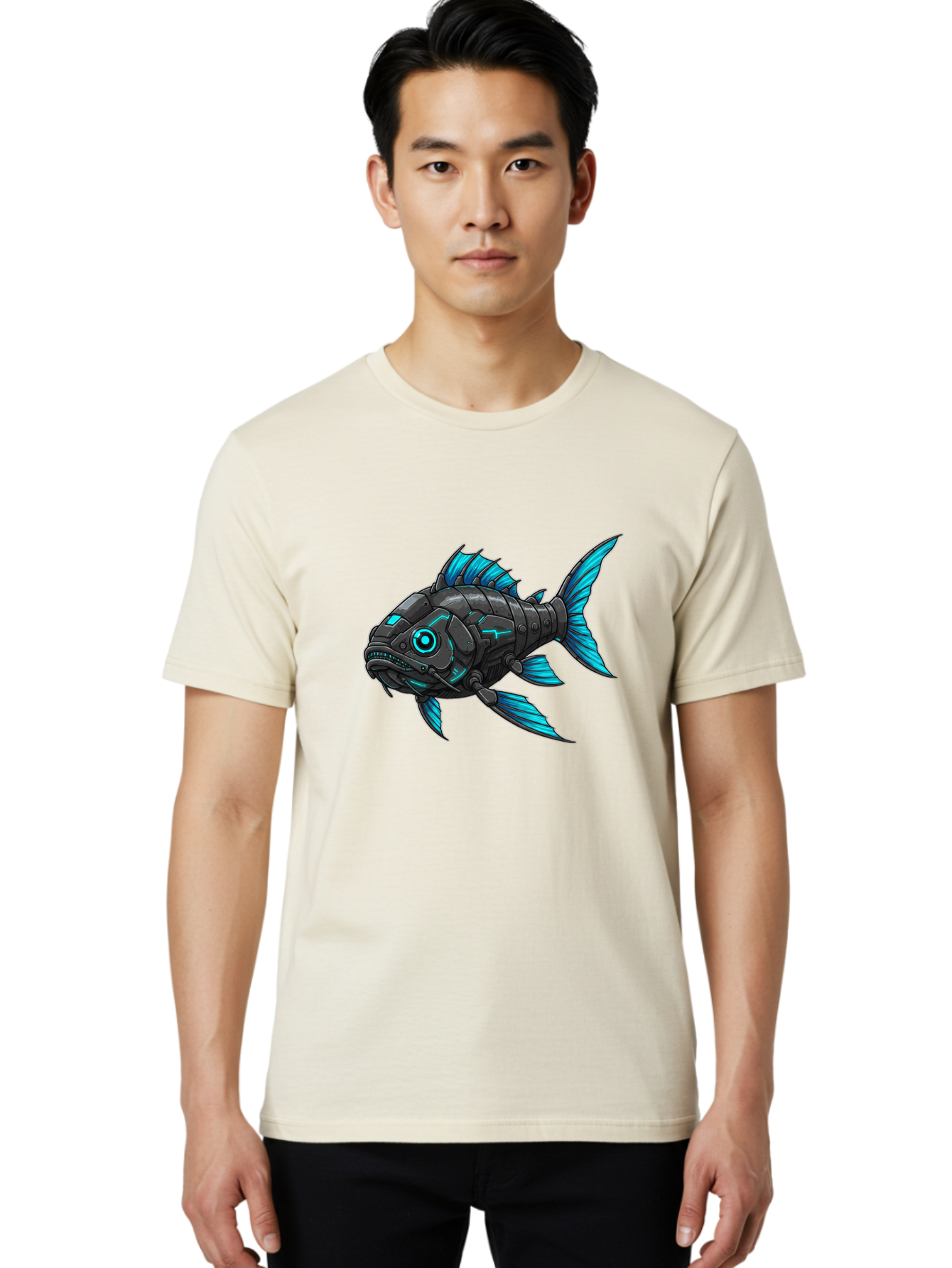 Cyber-Fish-1 Men'S Graphic Tee, 100% Cotton, Comfortable Casual Summer Wear, Machine Washable, Vintage Camera, Old Camera, Antique Camera, Black Camera, Classic Photography, Photography Equipment, Nostalgic Device, Film Camera, Camera Art Baf005