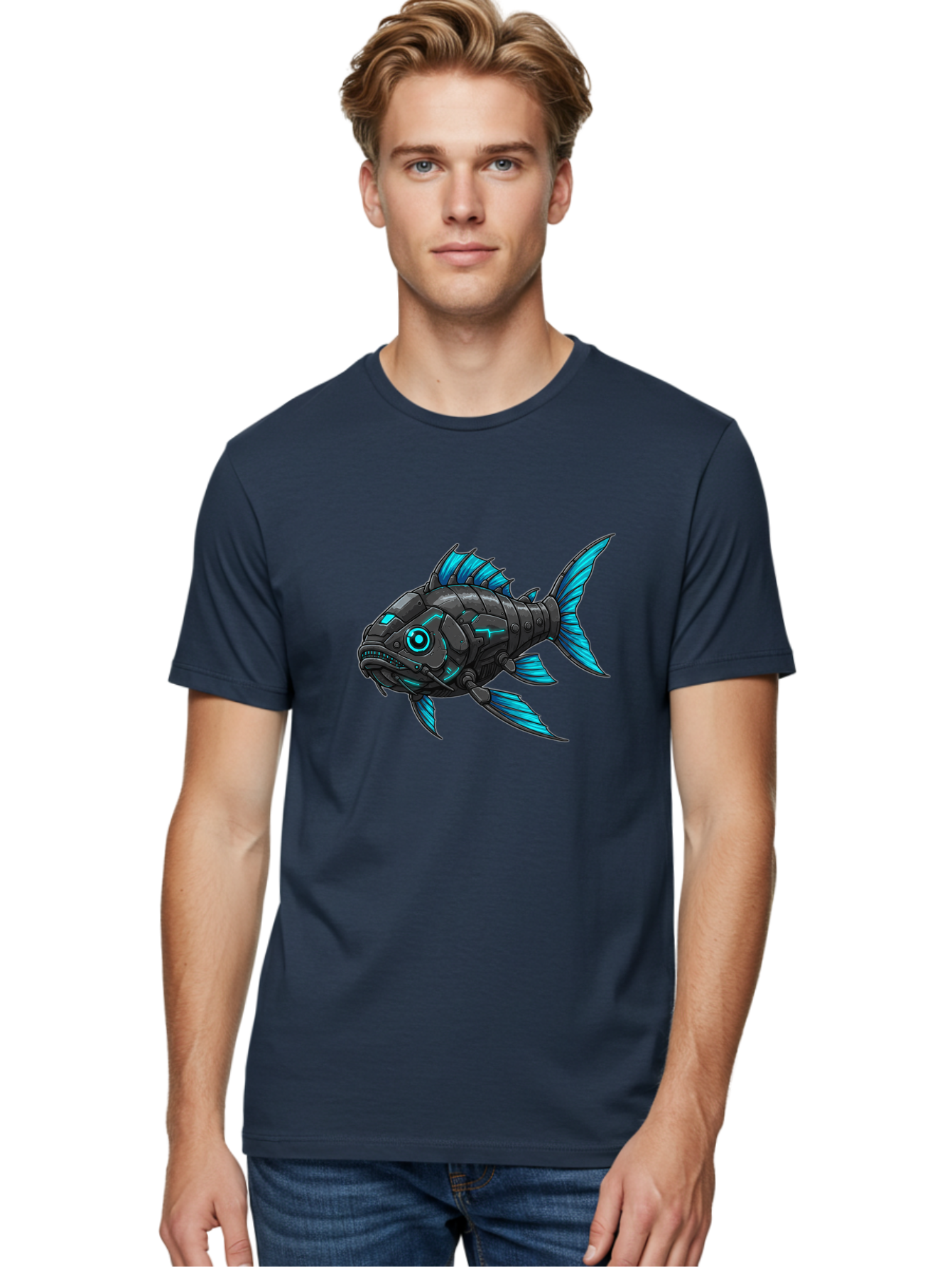 Cyber-Fish-1 Men'S Graphic Tee, 100% Cotton, Comfortable Casual Summer Wear, Machine Washable, Vintage Camera, Old Camera, Antique Camera, Black Camera, Classic Photography, Photography Equipment, Nostalgic Device, Film Camera, Camera Art Baf005