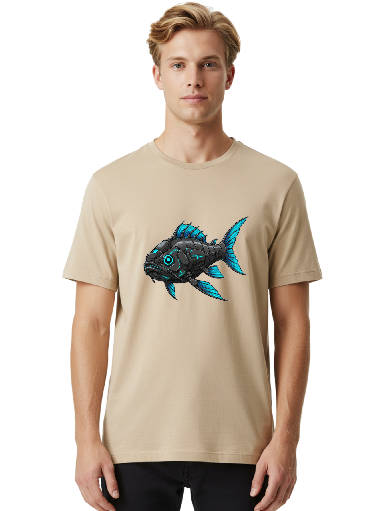 Cyber-Fish-1 Men'S Graphic Tee, 100% Cotton, Comfortable Casual Summer Wear, Machine Washable, Vintage Camera, Old Camera, Antique Camera, Black Camera, Classic Photography, Photography Equipment, Nostalgic Device, Film Camera, Camera Art Baf005