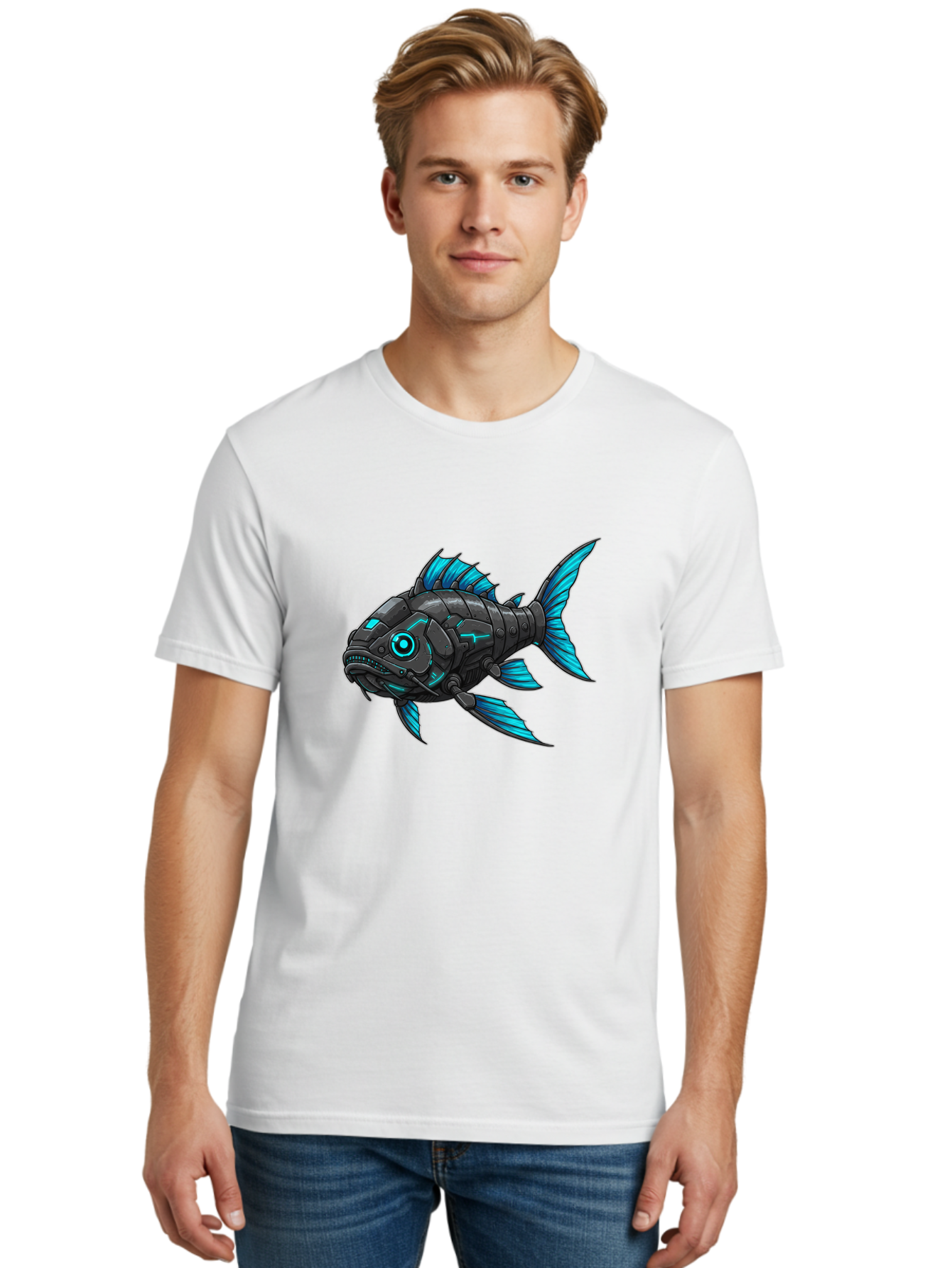 Cyber-Fish-1 Men'S Graphic Tee, 100% Cotton, Comfortable Casual Summer Wear, Machine Washable, Vintage Camera, Old Camera, Antique Camera, Black Camera, Classic Photography, Photography Equipment, Nostalgic Device, Film Camera, Camera Art Baf005
