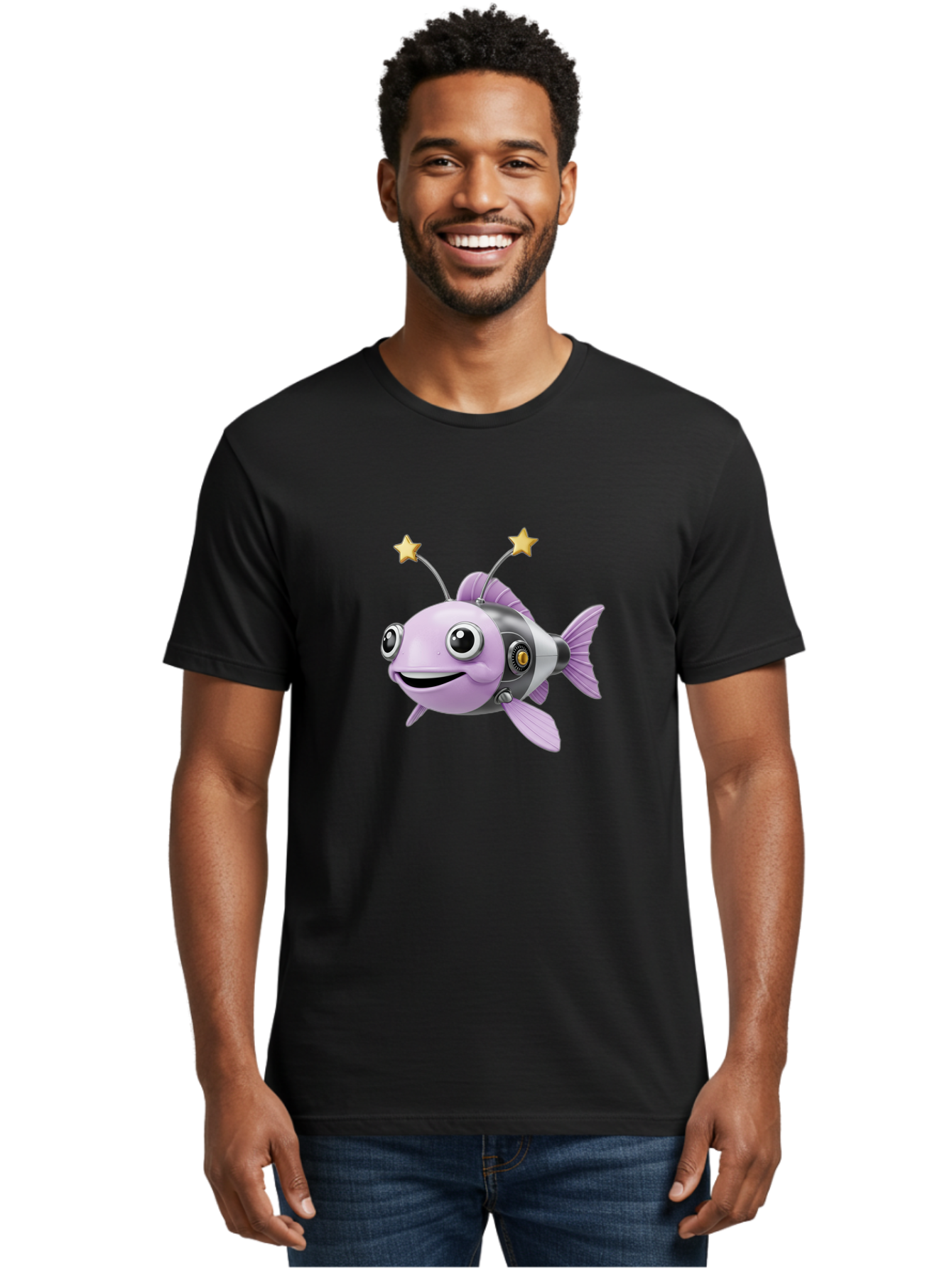 Cyborg-Fish-1 Men'S Graphic Tee, 100% Cotton, Comfortable Casual Summer Wear, Machine Washable, Vintage Camera, Old Camera, Antique Camera, Black Camera, Classic Photography, Photography Equipment, Nostalgic Device, Film Camera, Camera Art Baf009