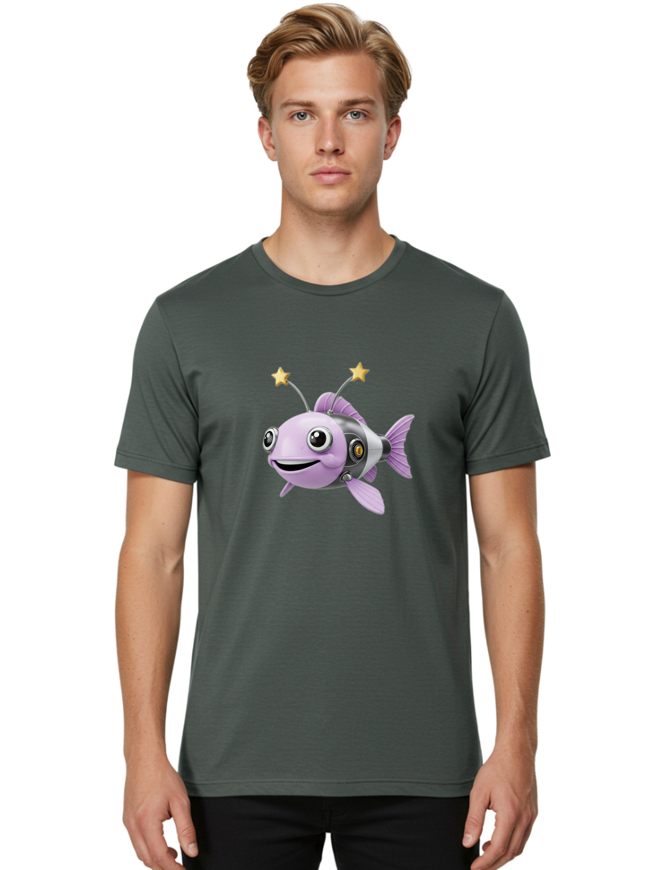 Cyborg-Fish-1 Men'S Graphic Tee, 100% Cotton, Comfortable Casual Summer Wear, Machine Washable, Vintage Camera, Old Camera, Antique Camera, Black Camera, Classic Photography, Photography Equipment, Nostalgic Device, Film Camera, Camera Art Baf009