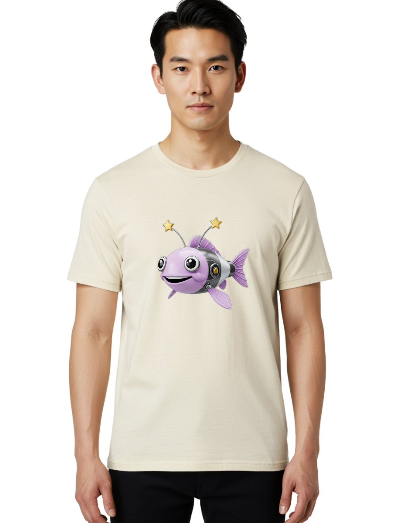 Cyborg-Fish-1 Men'S Graphic Tee, 100% Cotton, Comfortable Casual Summer Wear, Machine Washable, Vintage Camera, Old Camera, Antique Camera, Black Camera, Classic Photography, Photography Equipment, Nostalgic Device, Film Camera, Camera Art Baf009