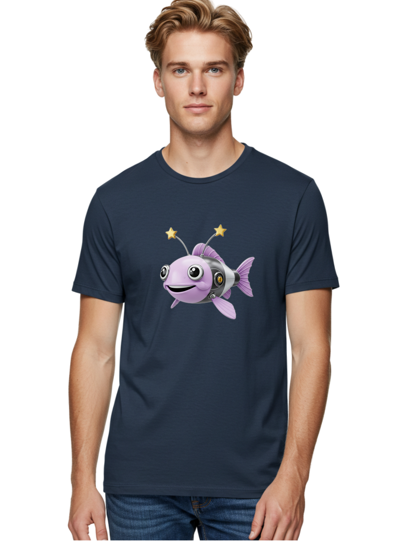 Cyborg-Fish-1 Men'S Graphic Tee, 100% Cotton, Comfortable Casual Summer Wear, Machine Washable, Vintage Camera, Old Camera, Antique Camera, Black Camera, Classic Photography, Photography Equipment, Nostalgic Device, Film Camera, Camera Art Baf009
