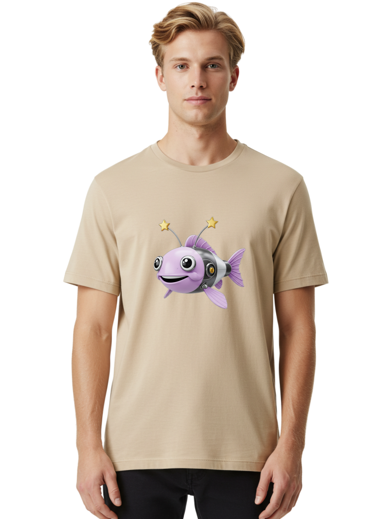 Cyborg-Fish-1 Men'S Graphic Tee, 100% Cotton, Comfortable Casual Summer Wear, Machine Washable, Vintage Camera, Old Camera, Antique Camera, Black Camera, Classic Photography, Photography Equipment, Nostalgic Device, Film Camera, Camera Art Baf009