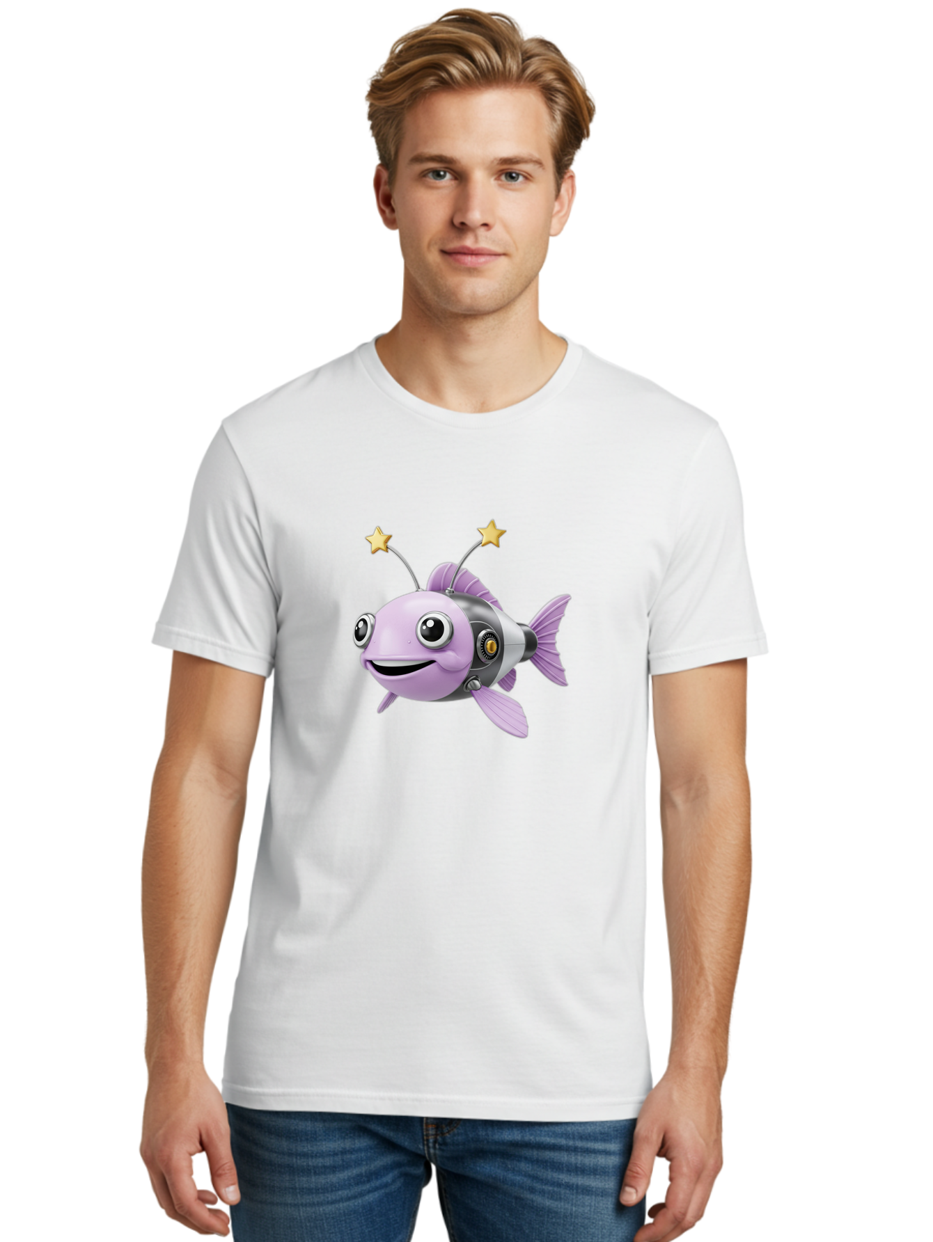 Cyborg-Fish-1 Men'S Graphic Tee, 100% Cotton, Comfortable Casual Summer Wear, Machine Washable, Vintage Camera, Old Camera, Antique Camera, Black Camera, Classic Photography, Photography Equipment, Nostalgic Device, Film Camera, Camera Art Baf009