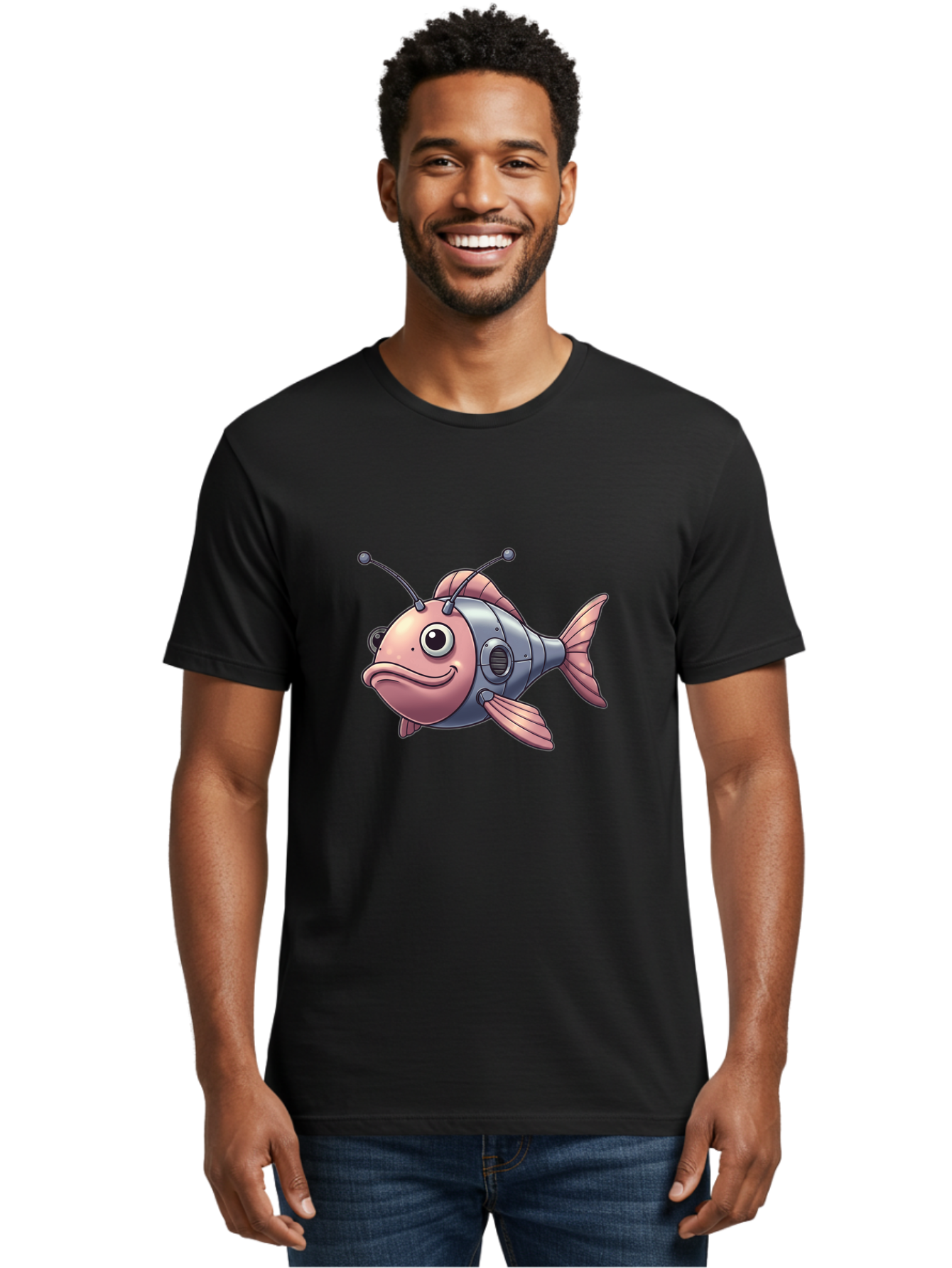 Cyborg-Fish-3 Men'S Graphic Tee, 100% Cotton, Comfortable Casual Summer Wear, Machine Washable, Vintage Camera, Old Camera, Antique Camera, Black Camera, Classic Photography, Photography Equipment, Nostalgic Device, Film Camera, Camera Art Baf011