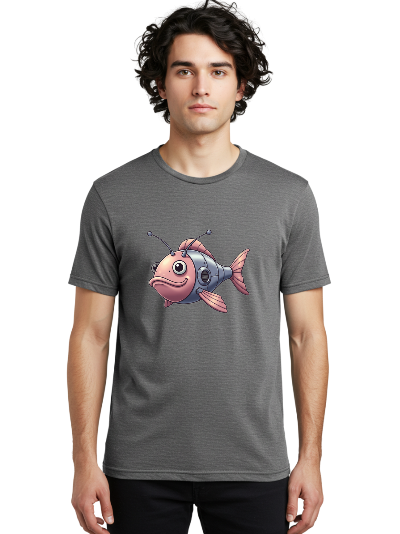 Cyborg-Fish-3 Men'S Graphic Tee, 100% Cotton, Comfortable Casual Summer Wear, Machine Washable, Vintage Camera, Old Camera, Antique Camera, Black Camera, Classic Photography, Photography Equipment, Nostalgic Device, Film Camera, Camera Art Baf011