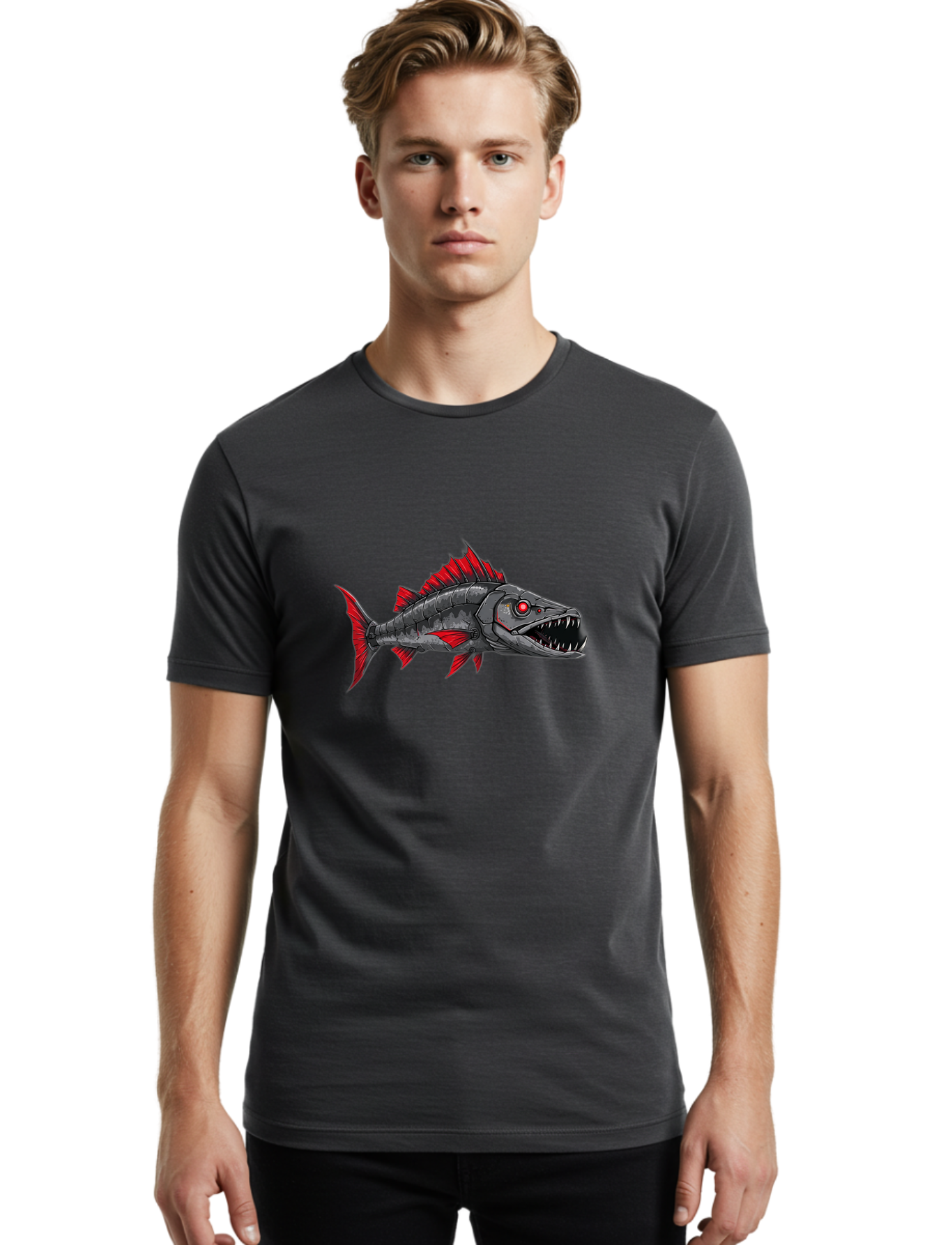 Cyborg-Shark Men'S Graphic Tee, 100% Cotton, Comfortable Casual Summer Wear, Machine Washable, Vintage Camera, Old Camera, Antique Camera, Black Camera, Classic Photography, Photography Equipment, Nostalgic Device, Film Camera, Camera Art Baf013