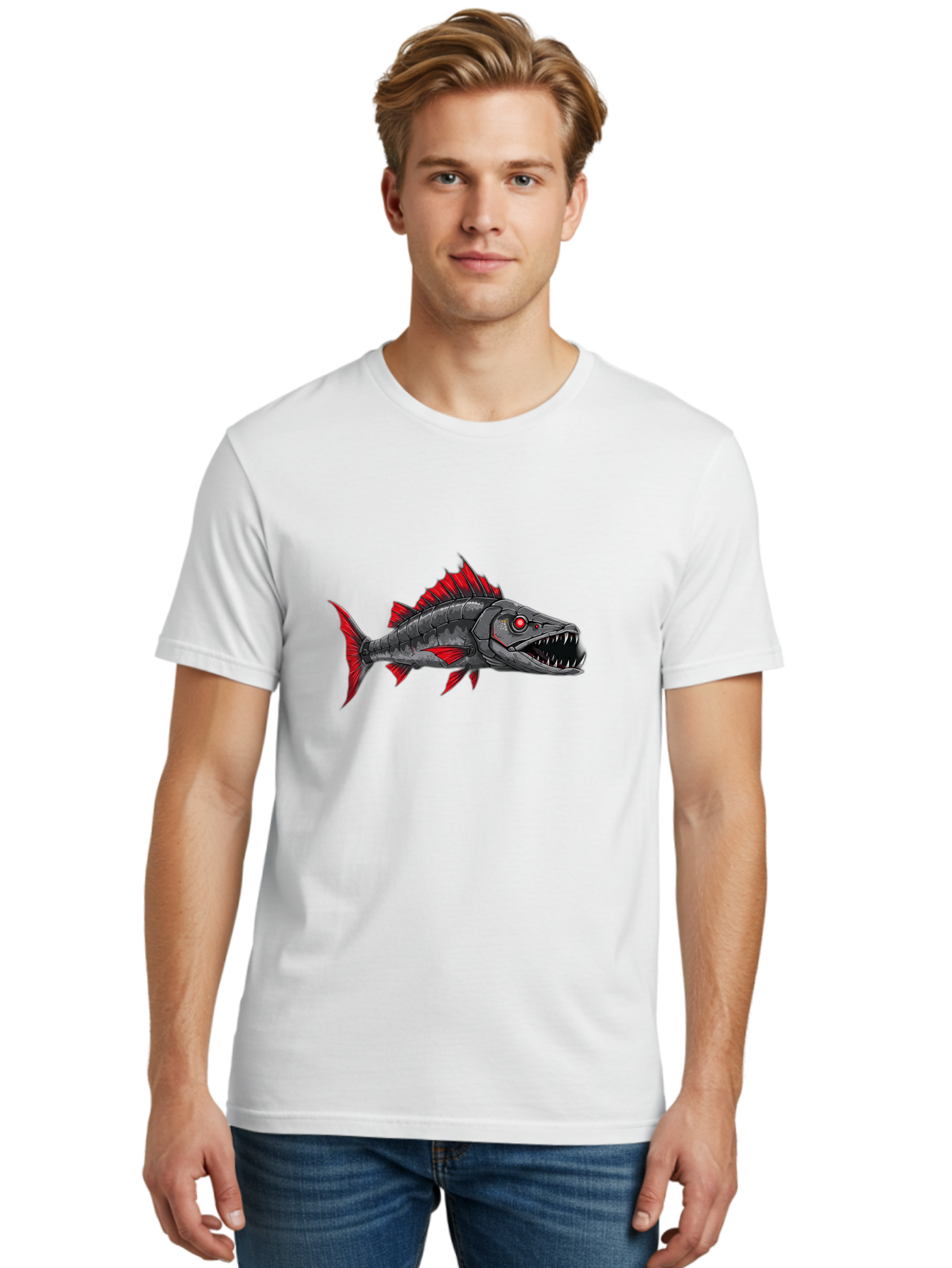 Cyborg-Shark Men'S Graphic Tee, 100% Cotton, Comfortable Casual Summer Wear, Machine Washable, Vintage Camera, Old Camera, Antique Camera, Black Camera, Classic Photography, Photography Equipment, Nostalgic Device, Film Camera, Camera Art Baf013