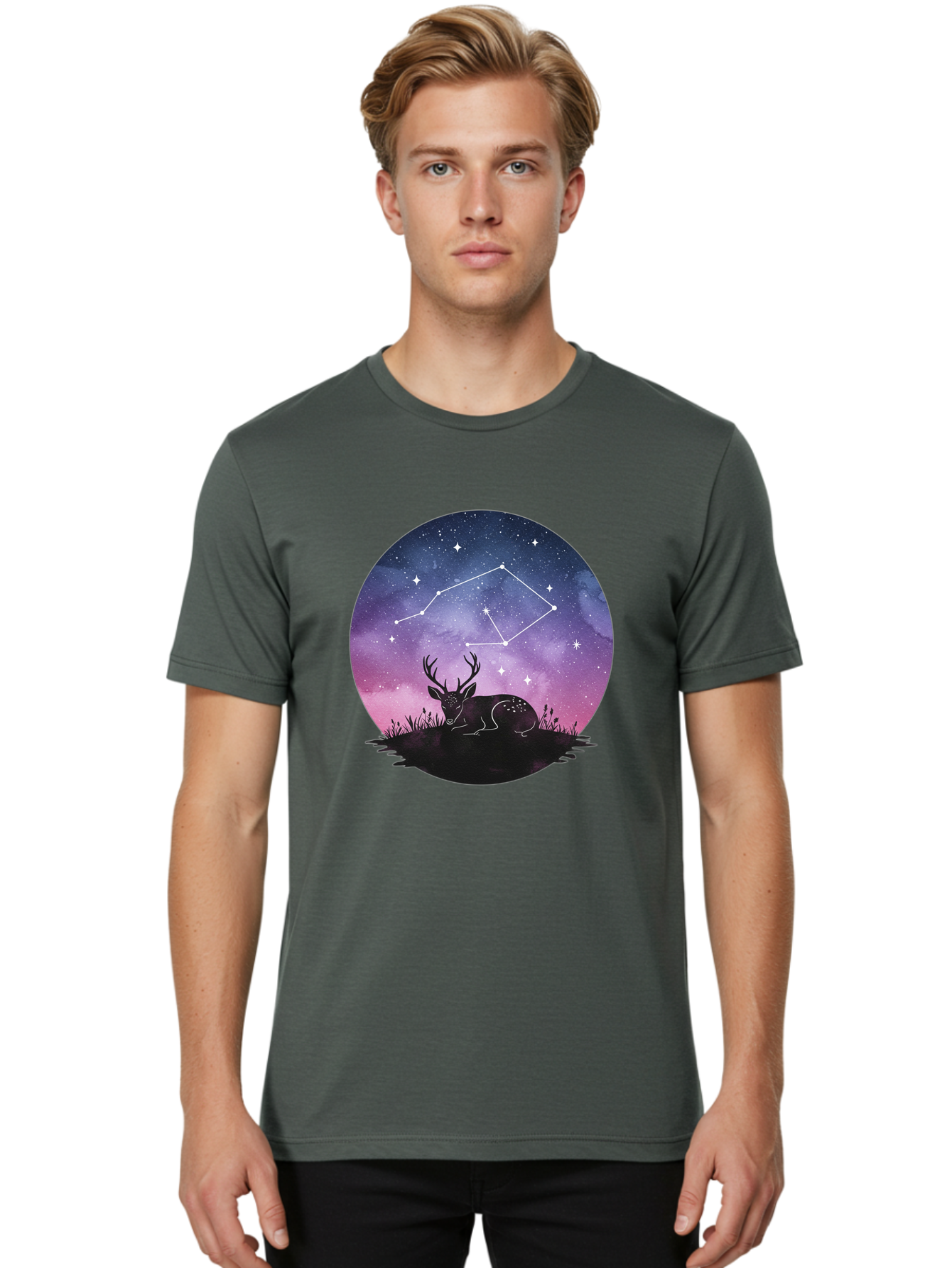 Deer-Constellation-1 Men'S Graphic Tee, 100% Cotton, Comfortable Casual Summer Wear, Machine Washable, Vintage Camera, Old Camera, Antique Camera, Black Camera, Classic Photography, Photography Equipment, Nostalgic Device, Film Camera, Baf021