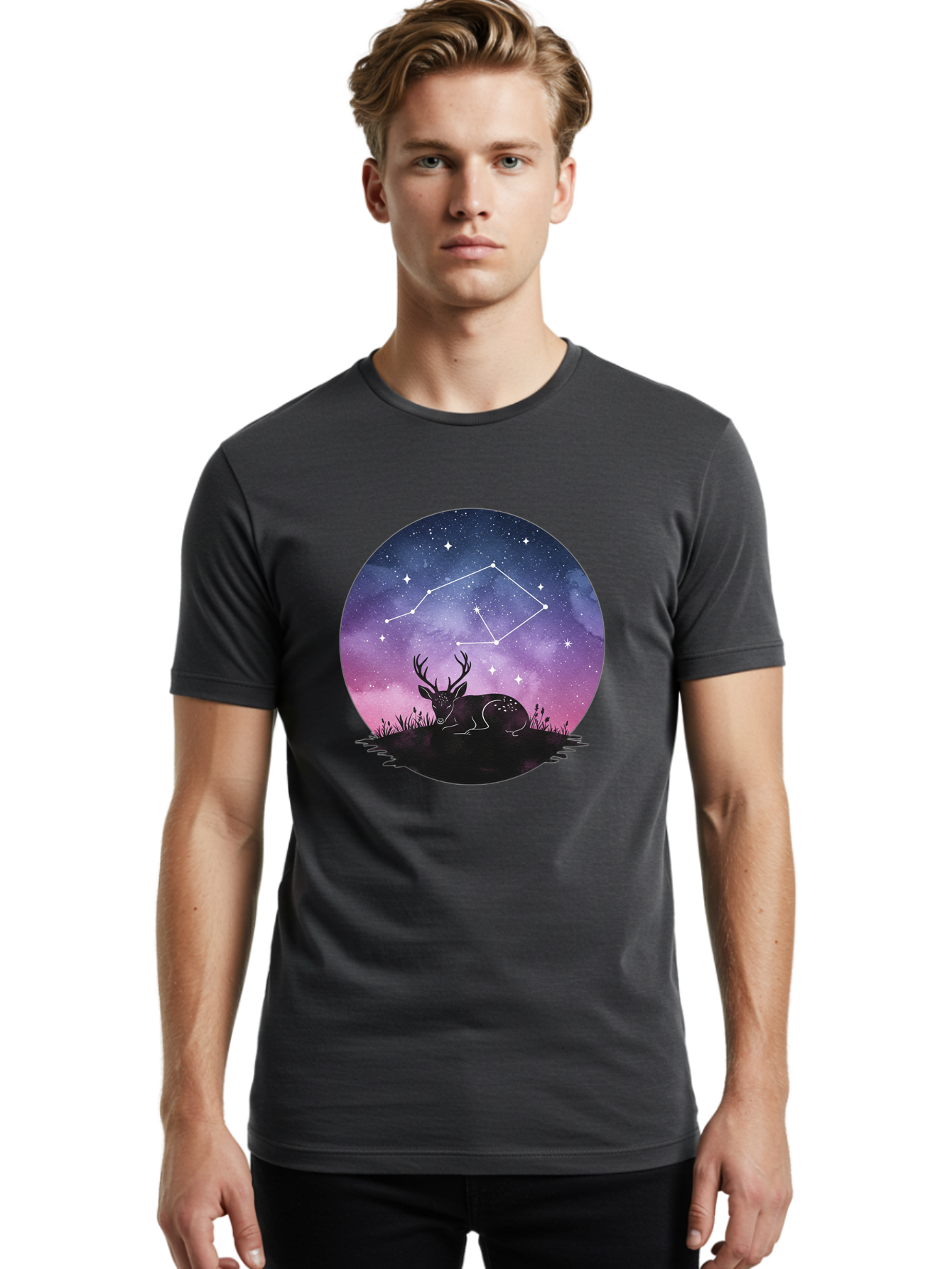 Deer-Constellation-1 Men'S Graphic Tee, 100% Cotton, Comfortable Casual Summer Wear, Machine Washable, Vintage Camera, Old Camera, Antique Camera, Black Camera, Classic Photography, Photography Equipment, Nostalgic Device, Film Camera, Baf021