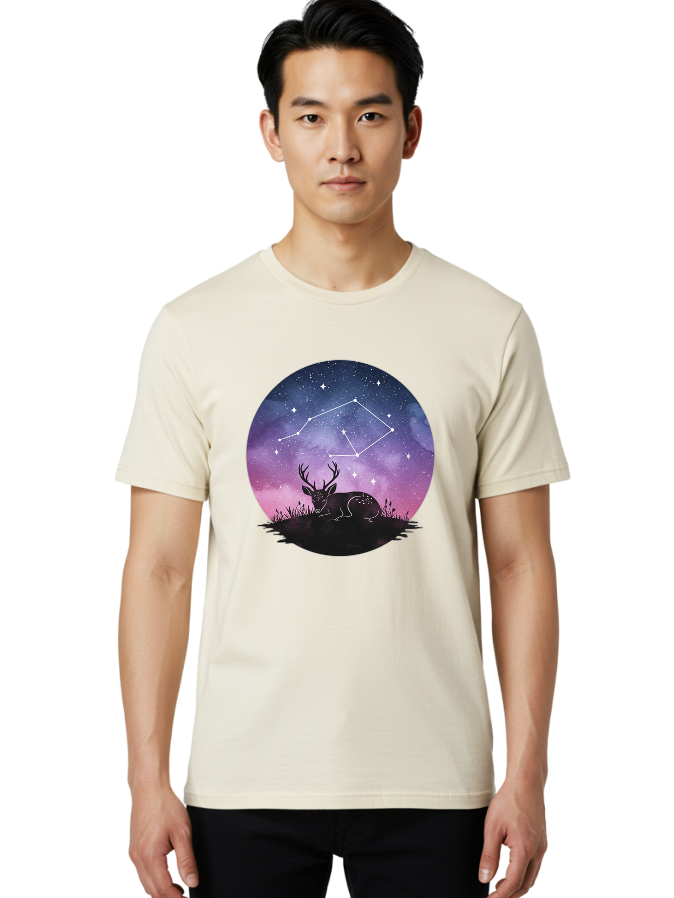 Deer-Constellation-1 Men'S Graphic Tee, 100% Cotton, Comfortable Casual Summer Wear, Machine Washable, Vintage Camera, Old Camera, Antique Camera, Black Camera, Classic Photography, Photography Equipment, Nostalgic Device, Film Camera, Baf021