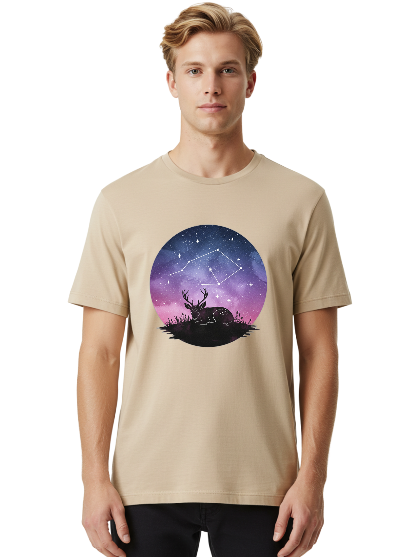 Deer-Constellation-1 Men'S Graphic Tee, 100% Cotton, Comfortable Casual Summer Wear, Machine Washable, Vintage Camera, Old Camera, Antique Camera, Black Camera, Classic Photography, Photography Equipment, Nostalgic Device, Film Camera, Baf021