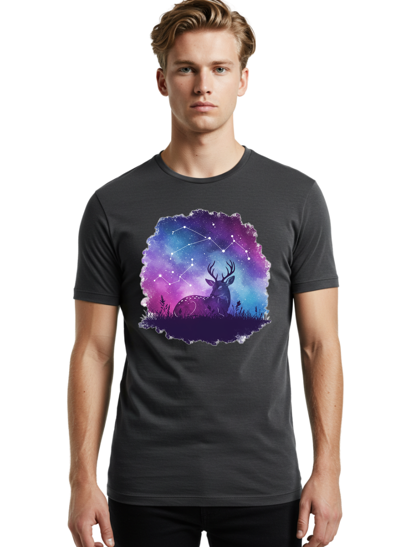 Deer-Constellation-2 Men'S Graphic Tee, 100% Cotton, Comfortable Casual Summer Wear, Machine Washable, Vintage Camera, Old Camera, Antique Camera, Black Camera, Classic Photography, Photography Equipment, Nostalgic Device, Film Camera, Baf022