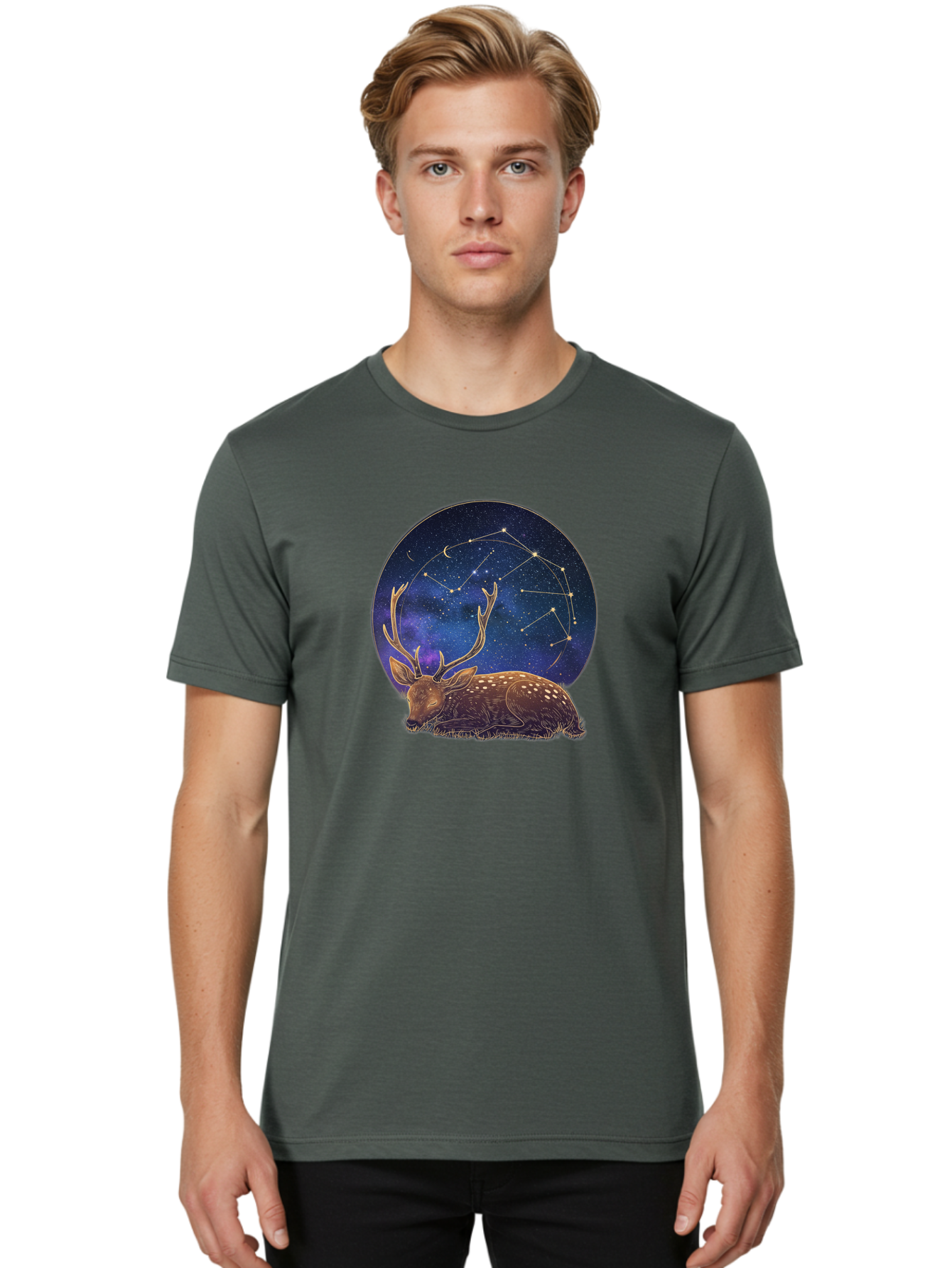 Deer-Constellation Men'S Graphic Tee, 100% Cotton, Comfortable Casual Summer Wear, Machine Washable, Vintage Camera, Old Camera, Antique Camera, Black Camera, Classic Photography, Photography Equipment, Nostalgic Device, Film Camera, Baf023