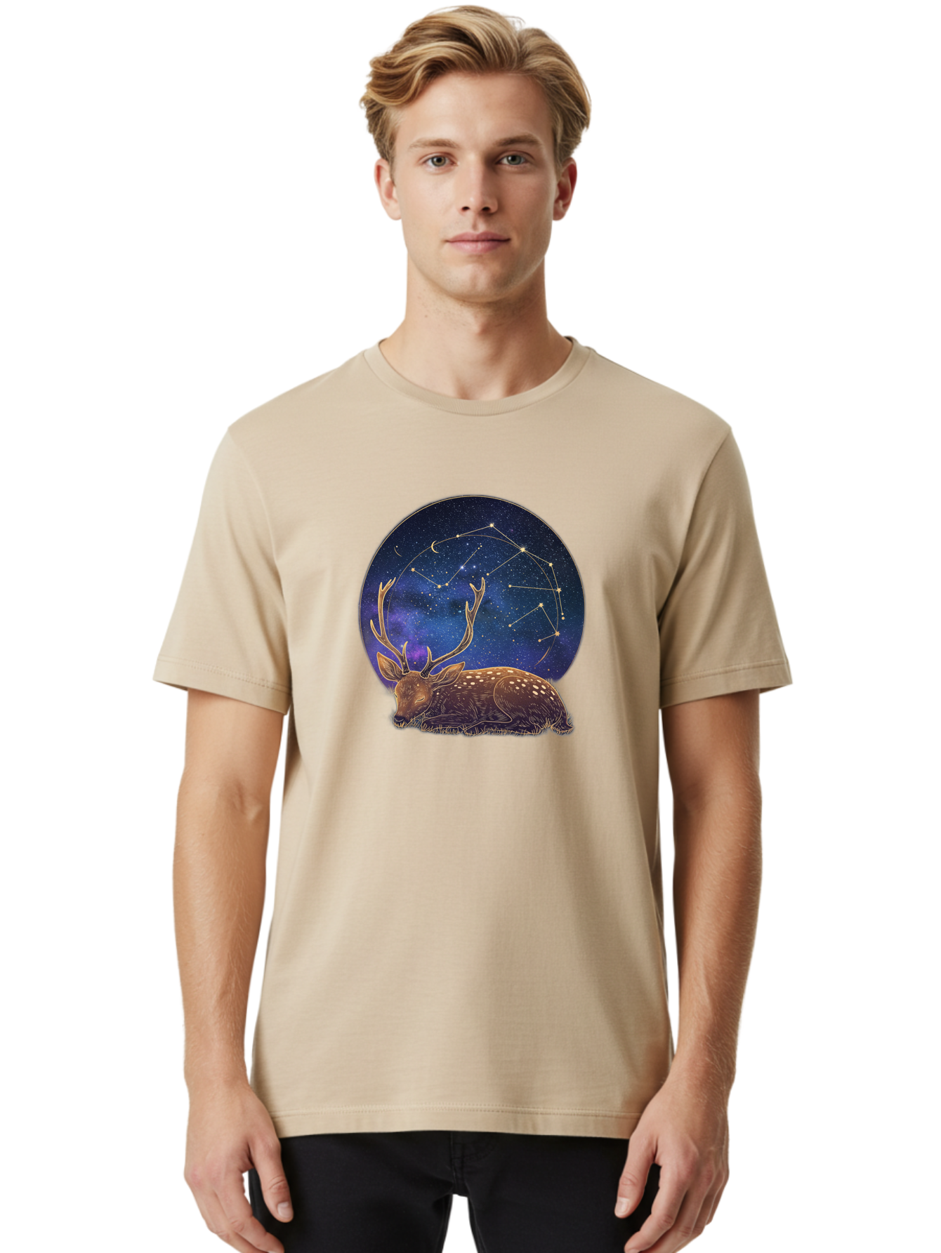 Deer-Constellation Men'S Graphic Tee, 100% Cotton, Comfortable Casual Summer Wear, Machine Washable, Vintage Camera, Old Camera, Antique Camera, Black Camera, Classic Photography, Photography Equipment, Nostalgic Device, Film Camera, Baf023