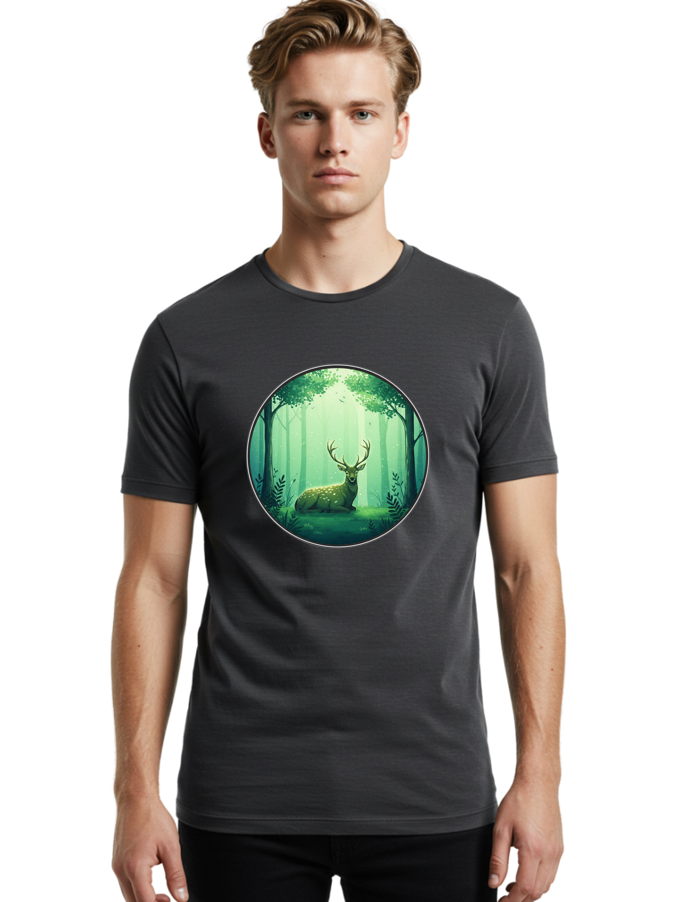 Deer-In-Forest-1 Men'S Graphic Tee, 100% Cotton, Comfortable Casual Summer Wear, Machine Washable, Vintage Camera, Old Camera, Antique Camera, Black Camera, Classic Photography, Photography Equipment, Nostalgic Device, Film Camera, Camera Art Baf025
