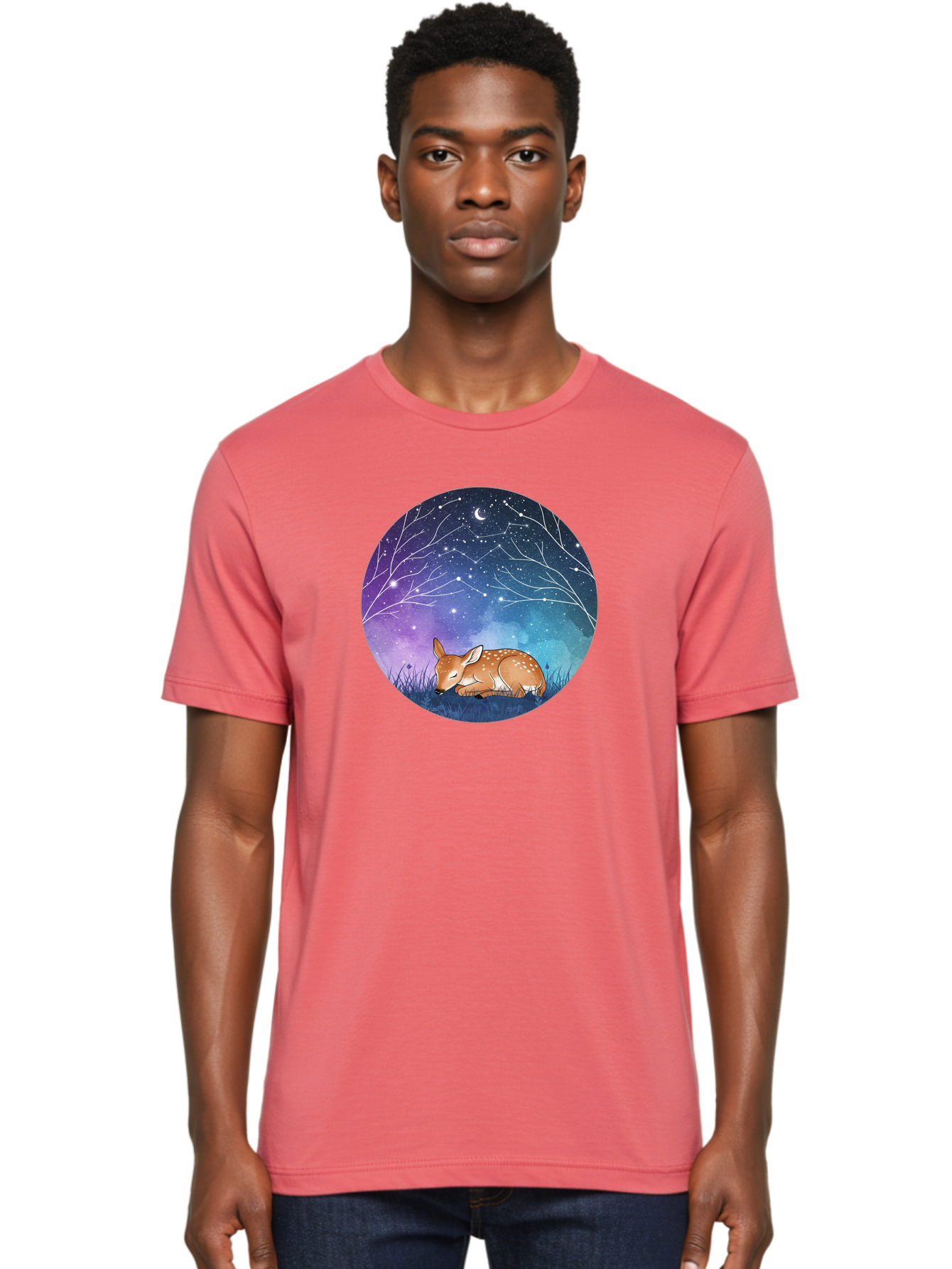 Deer-Under-Starry-Night-Sky Men'S Graphic Tee, 100% Cotton, Comfortable Casual Summer Wear, Machine Washable, Vintage Camera, Old Camera, Antique Camera, Black Camera, Classic Photography, Photography Equipment, Nostalgic Device, Film Camera, Baf030