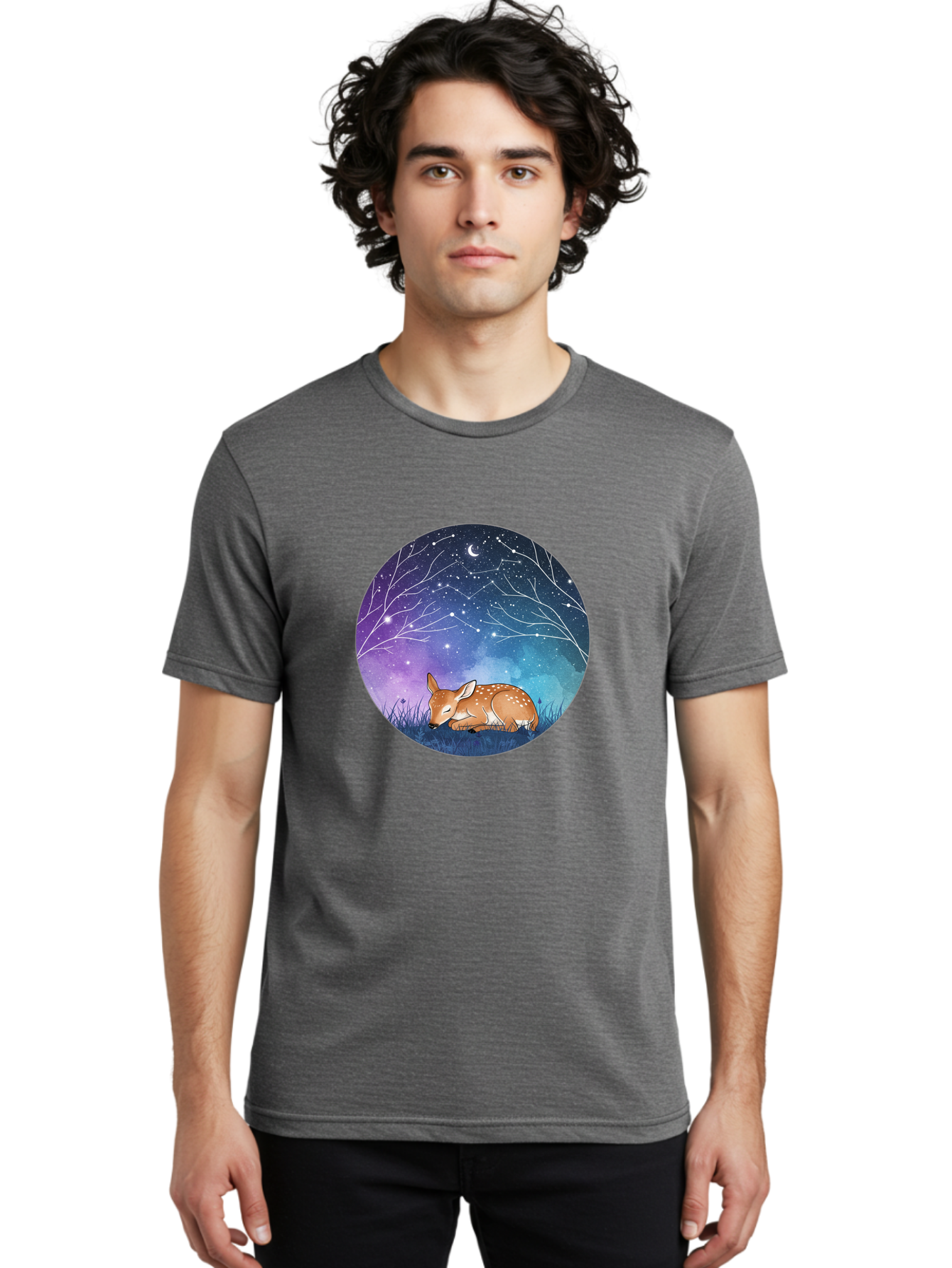 Deer-Under-Starry-Night-Sky Men'S Graphic Tee, 100% Cotton, Comfortable Casual Summer Wear, Machine Washable, Vintage Camera, Old Camera, Antique Camera, Black Camera, Classic Photography, Photography Equipment, Nostalgic Device, Film Camera, Baf030