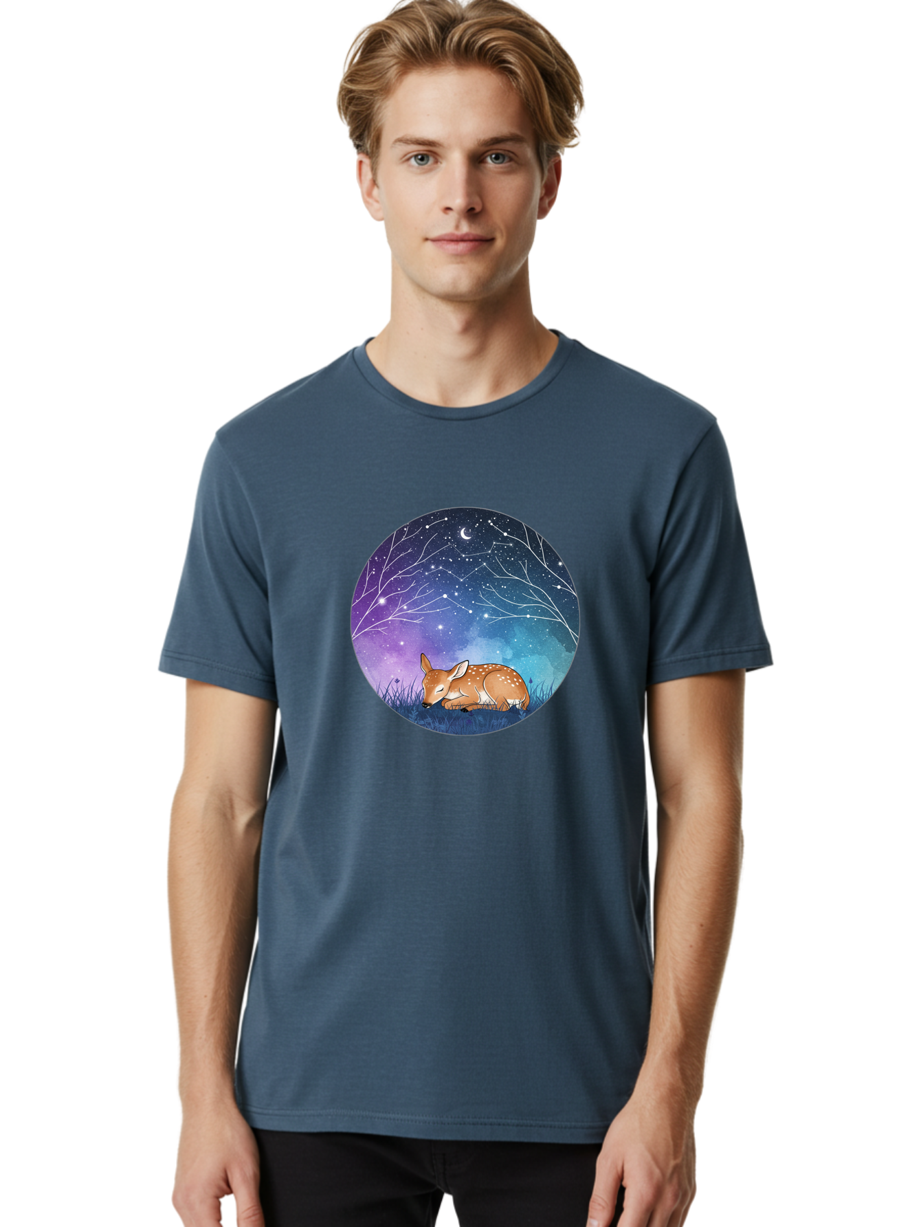 Deer-Under-Starry-Night-Sky Men'S Graphic Tee, 100% Cotton, Comfortable Casual Summer Wear, Machine Washable, Vintage Camera, Old Camera, Antique Camera, Black Camera, Classic Photography, Photography Equipment, Nostalgic Device, Film Camera, Baf030
