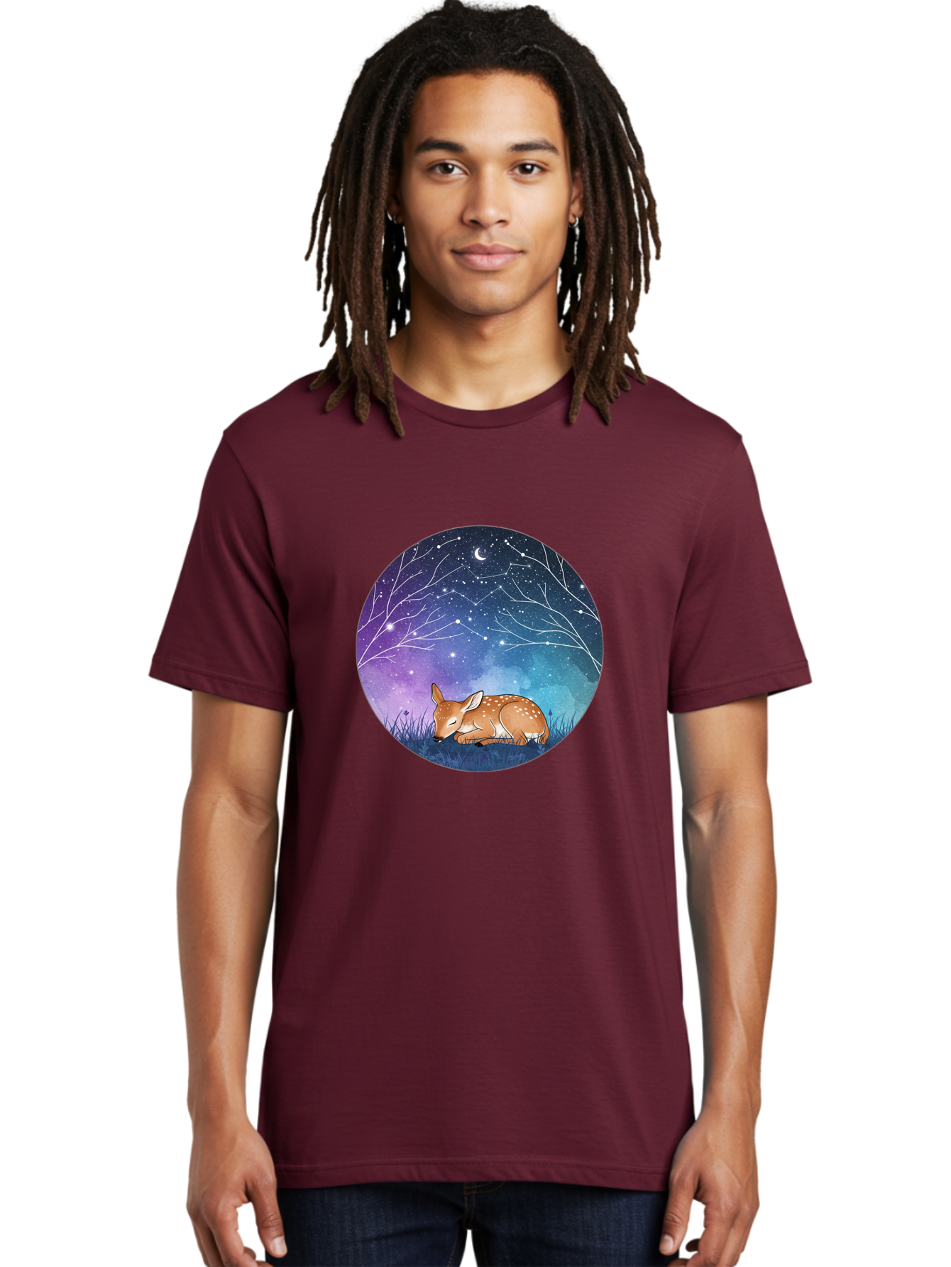 Deer-Under-Starry-Night-Sky Men'S Graphic Tee, 100% Cotton, Comfortable Casual Summer Wear, Machine Washable, Vintage Camera, Old Camera, Antique Camera, Black Camera, Classic Photography, Photography Equipment, Nostalgic Device, Film Camera, Baf030