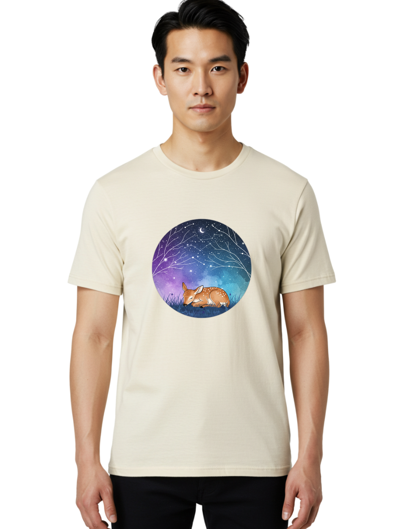 Deer-Under-Starry-Night-Sky Men'S Graphic Tee, 100% Cotton, Comfortable Casual Summer Wear, Machine Washable, Vintage Camera, Old Camera, Antique Camera, Black Camera, Classic Photography, Photography Equipment, Nostalgic Device, Film Camera, Baf030