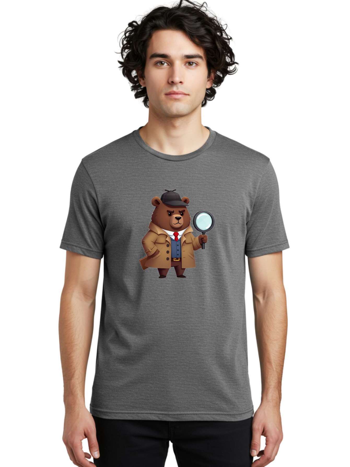 Detective-Bear Men'S Graphic Tee, 100% Cotton, Comfortable Casual Summer Wear, Machine Washable, Vintage Camera, Old Camera, Antique Camera, Black Camera, Classic Photography, Photography Equipment, Nostalgic Device, Film Camera, Camera Art Baf031
