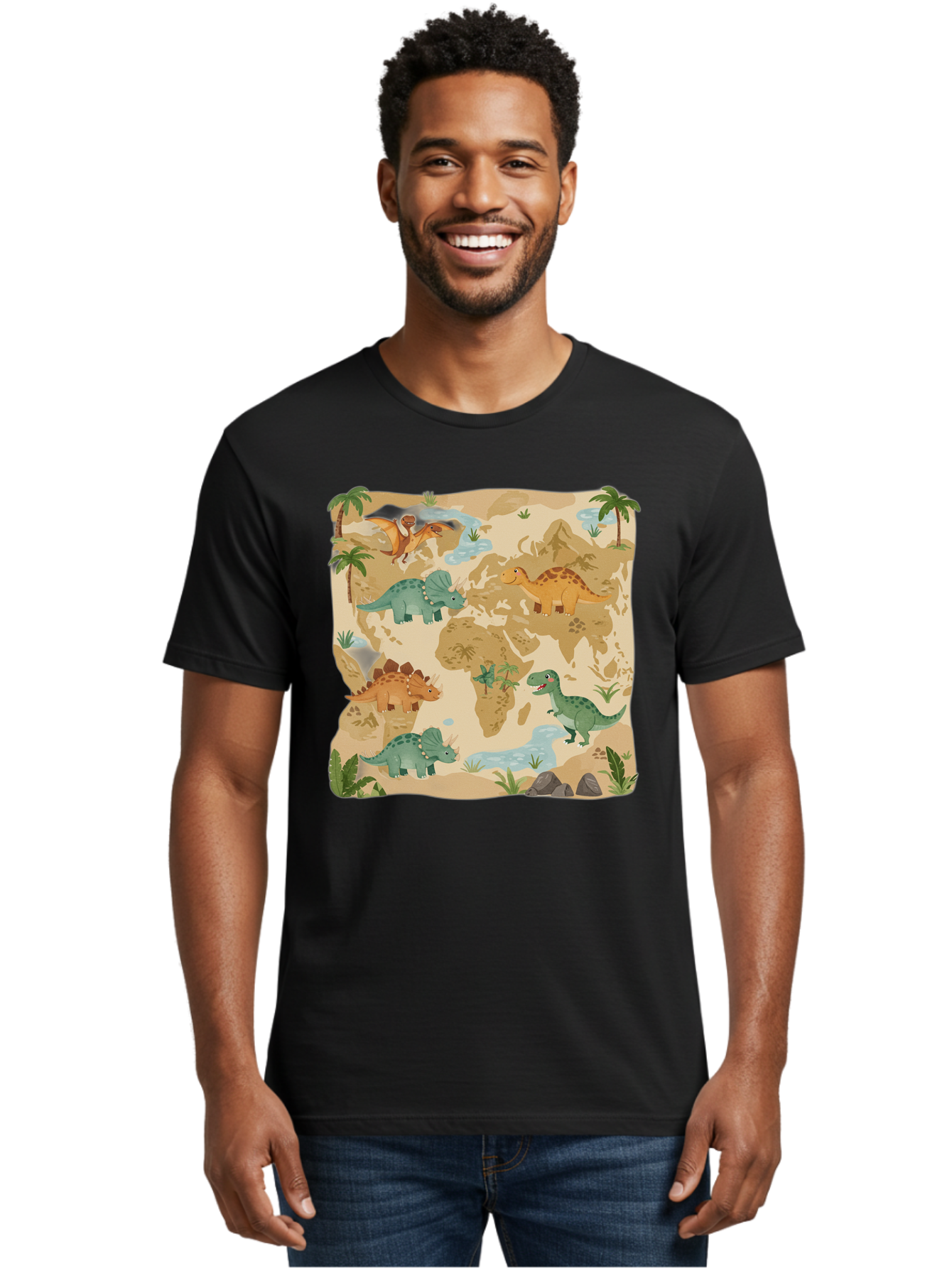 Dinosaur-World-Map Men'S Graphic Tee, 100% Cotton, Comfortable Casual Summer Wear, Machine Washable, Vintage Camera, Old Camera, Antique Camera, Black Camera, Classic Photography, Photography Equipment, Nostalgic Device, Film Camera, Baf035