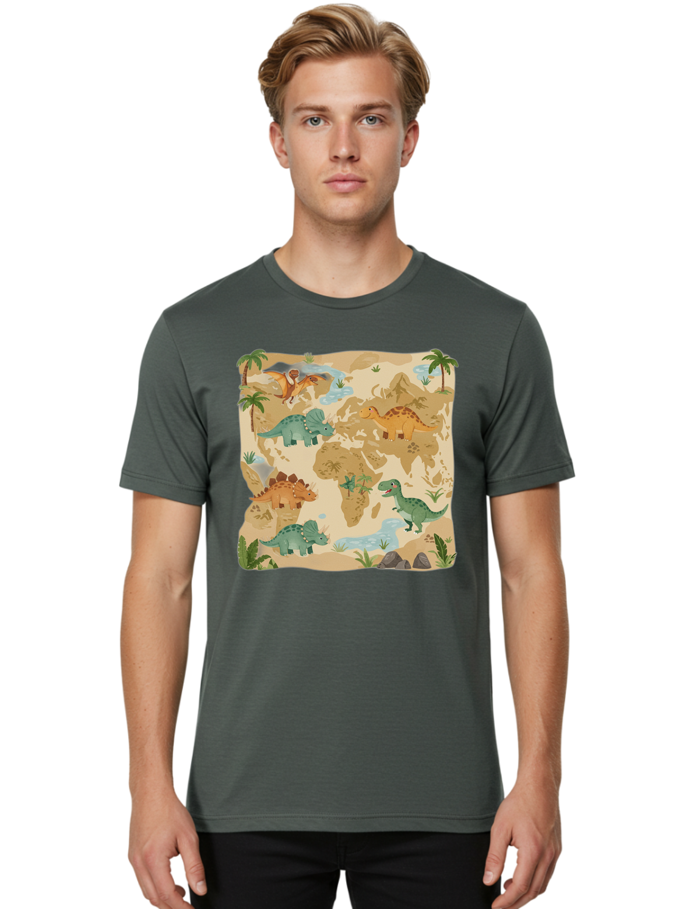 Dinosaur-World-Map Men'S Graphic Tee, 100% Cotton, Comfortable Casual Summer Wear, Machine Washable, Vintage Camera, Old Camera, Antique Camera, Black Camera, Classic Photography, Photography Equipment, Nostalgic Device, Film Camera, Baf035