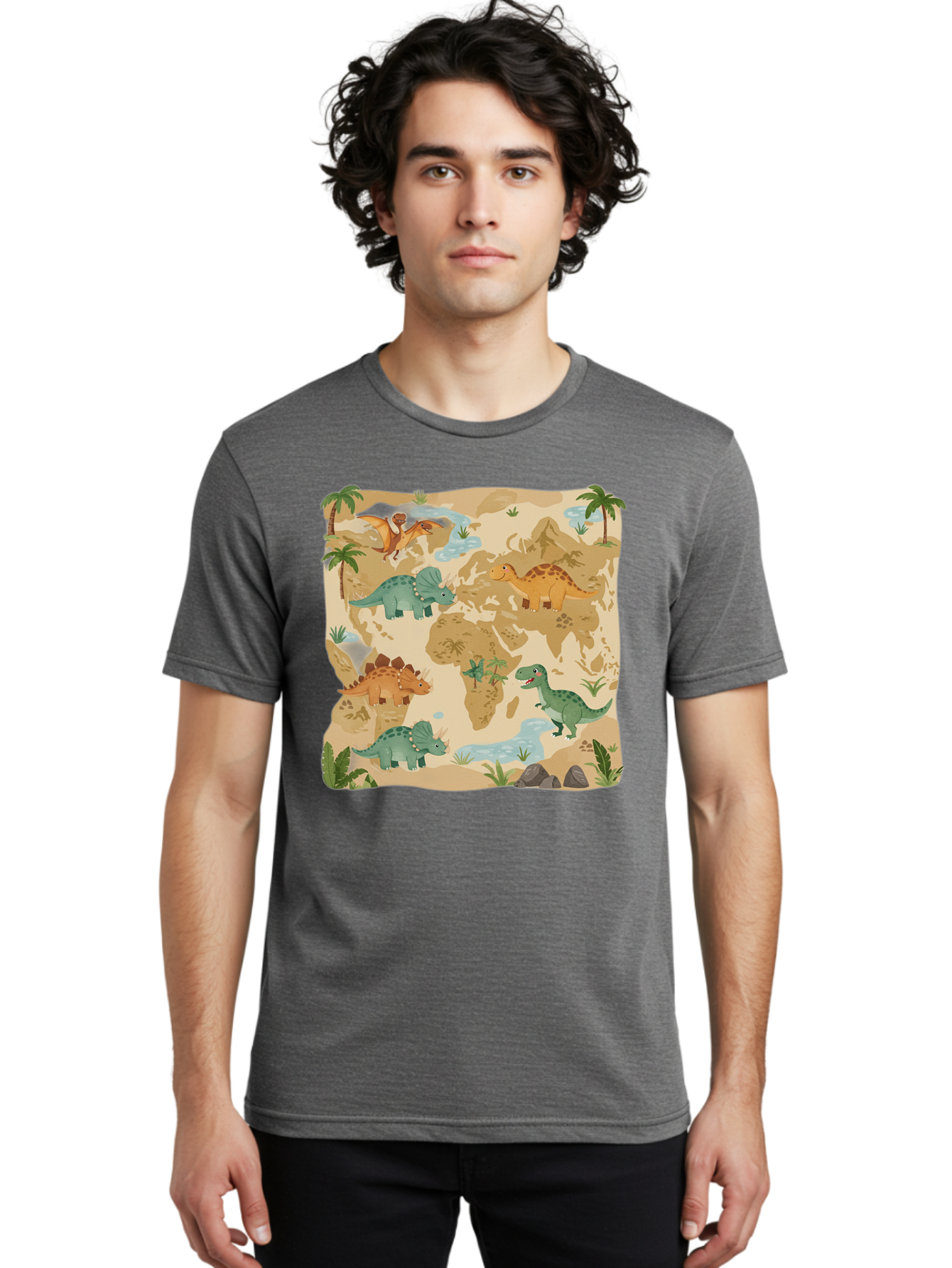 Dinosaur-World-Map Men'S Graphic Tee, 100% Cotton, Comfortable Casual Summer Wear, Machine Washable, Vintage Camera, Old Camera, Antique Camera, Black Camera, Classic Photography, Photography Equipment, Nostalgic Device, Film Camera, Baf035