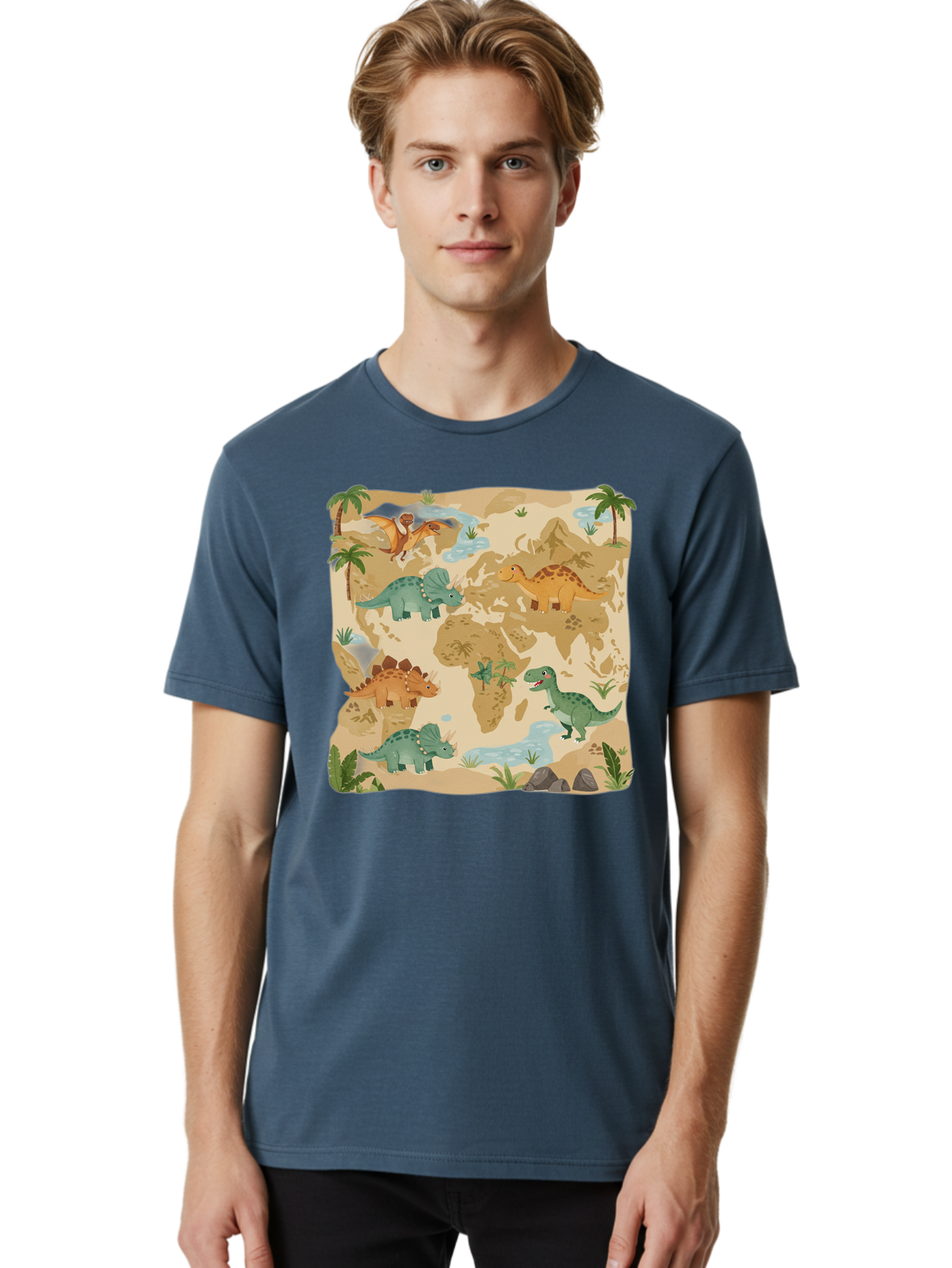 Dinosaur-World-Map Men'S Graphic Tee, 100% Cotton, Comfortable Casual Summer Wear, Machine Washable, Vintage Camera, Old Camera, Antique Camera, Black Camera, Classic Photography, Photography Equipment, Nostalgic Device, Film Camera, Baf035