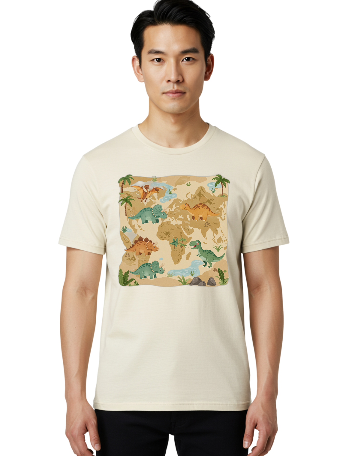 Dinosaur-World-Map Men'S Graphic Tee, 100% Cotton, Comfortable Casual Summer Wear, Machine Washable, Vintage Camera, Old Camera, Antique Camera, Black Camera, Classic Photography, Photography Equipment, Nostalgic Device, Film Camera, Baf035