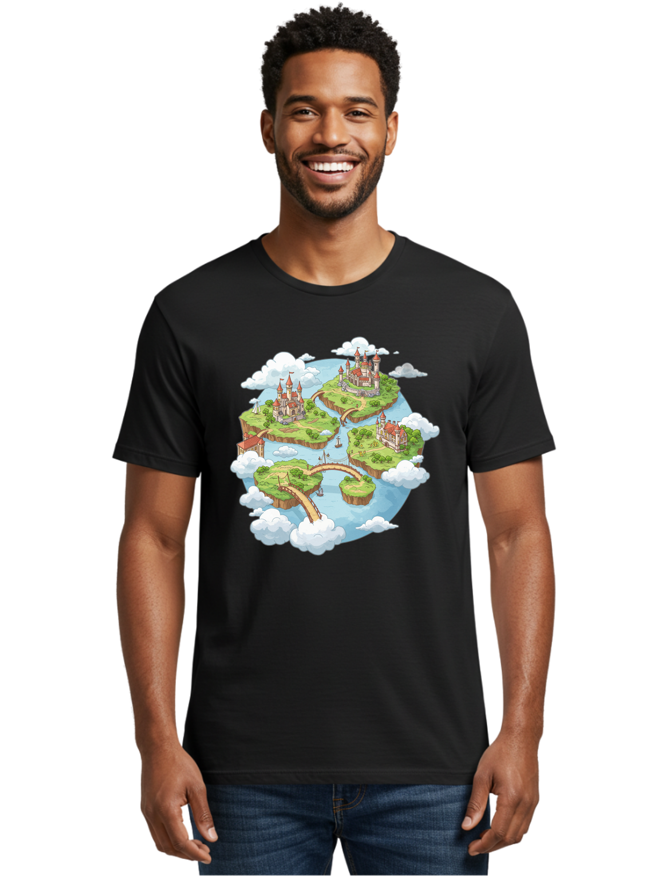Floating-Islands-With-Castles Men'S Graphic Tee, 100% Cotton, Comfortable Casual Summer Wear, Machine Washable, Vintage Camera, Old Camera, Antique Camera, Black Camera, Classic Photography, Photography Equipment, Nostalgic Device, Baf074